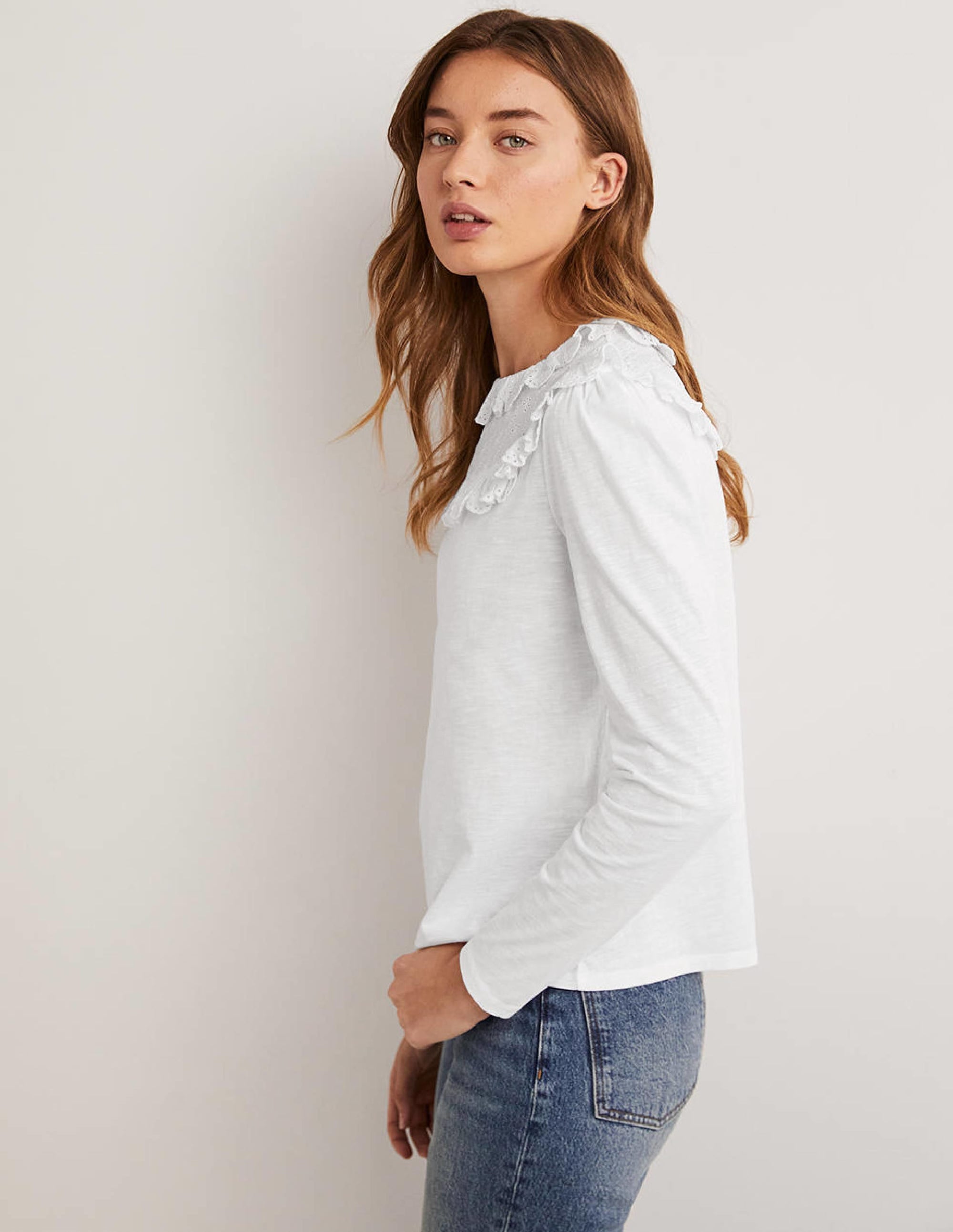 Broderie Yoke Frill Top-White - Image 5