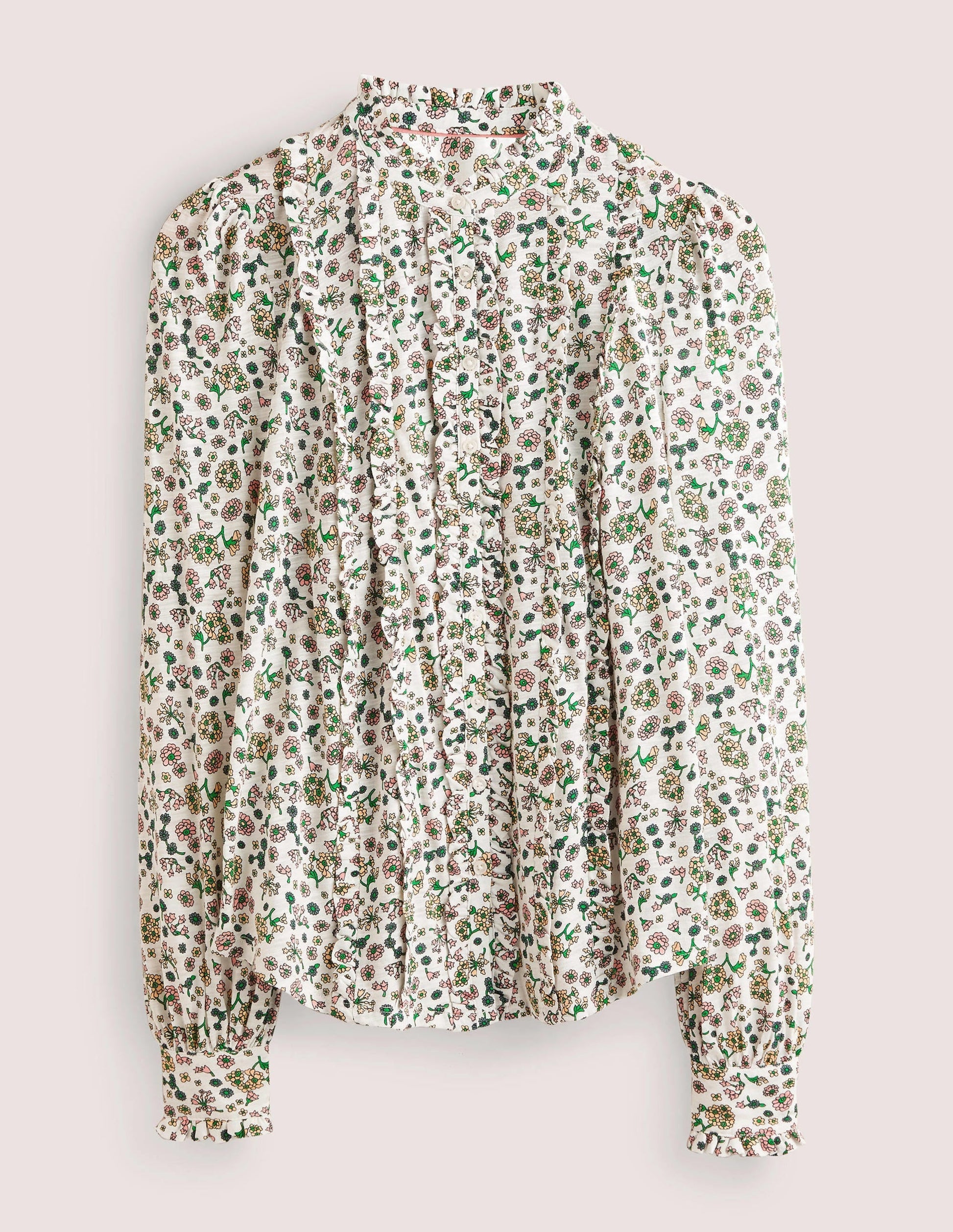 Ruffle Jersey Shirt-Ivory Ditsy Charm-5