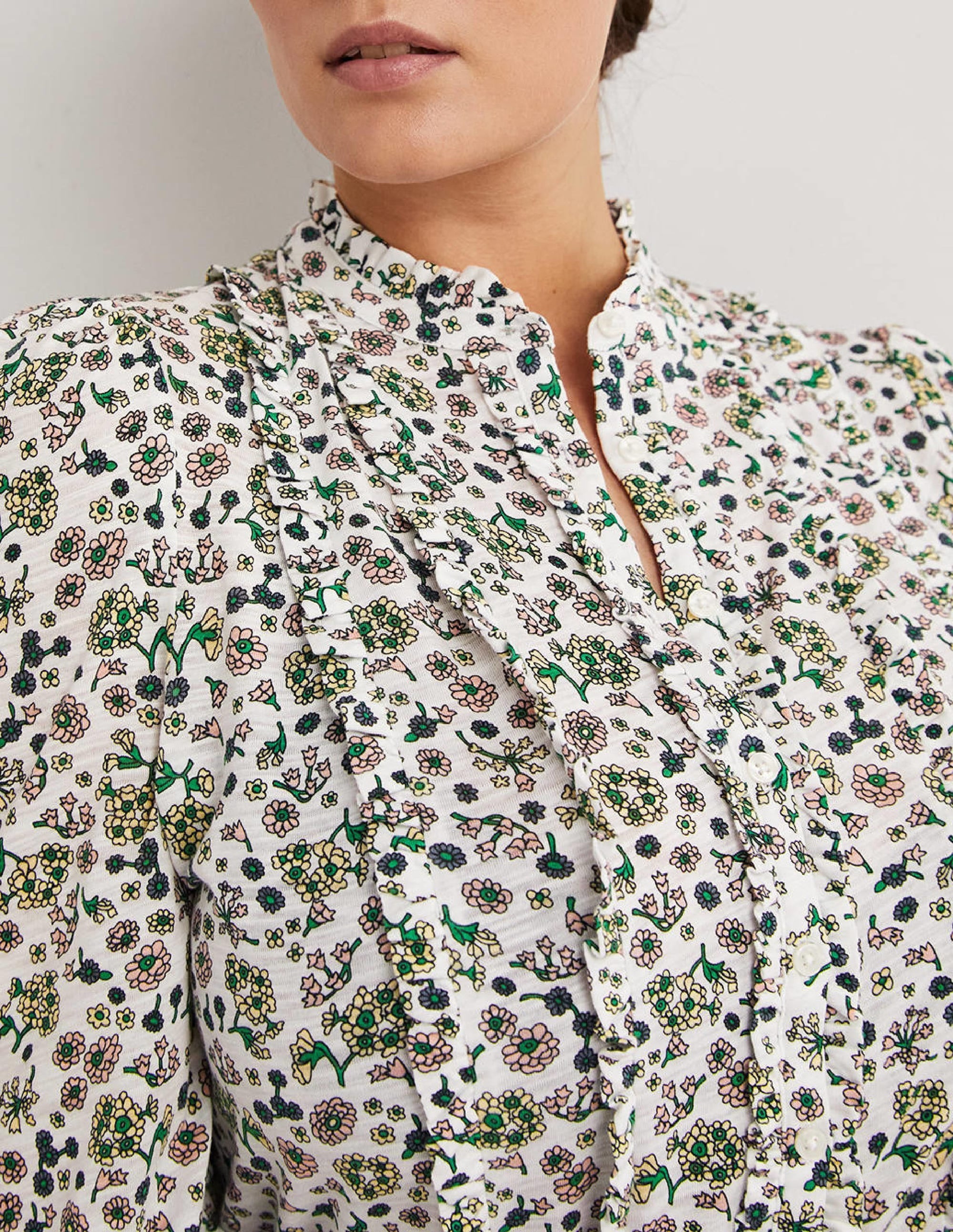 Ruffle Jersey Shirt-Ivory Ditsy Charm - Image 2