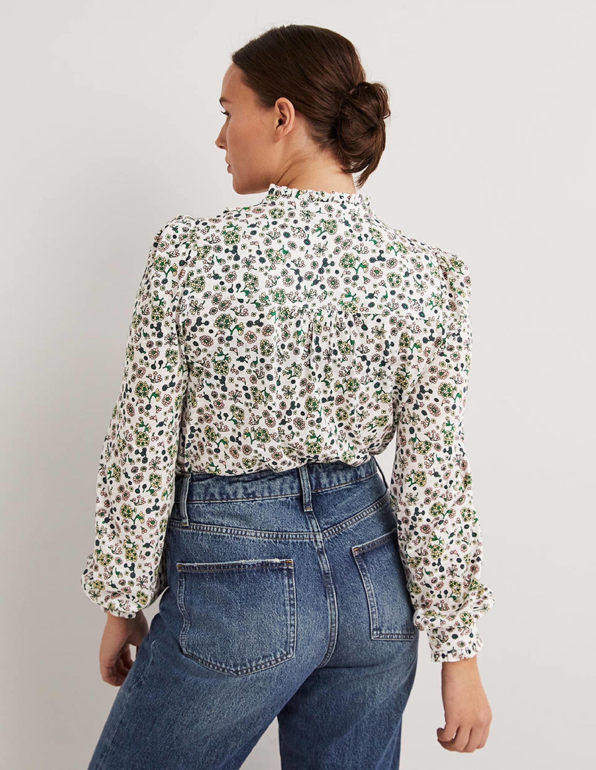 Ruffle Jersey Shirt-Ivory Ditsy Charm - Image 3