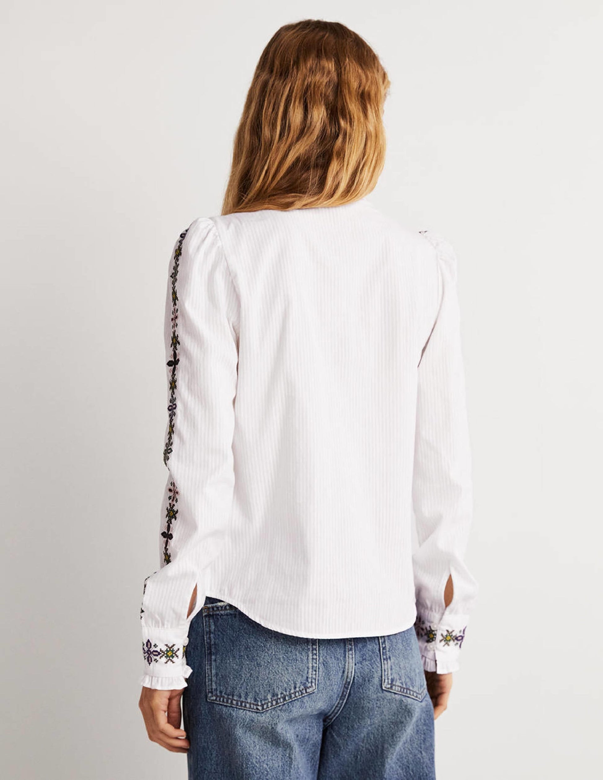 Embroidered High Neck Shirt-White-3