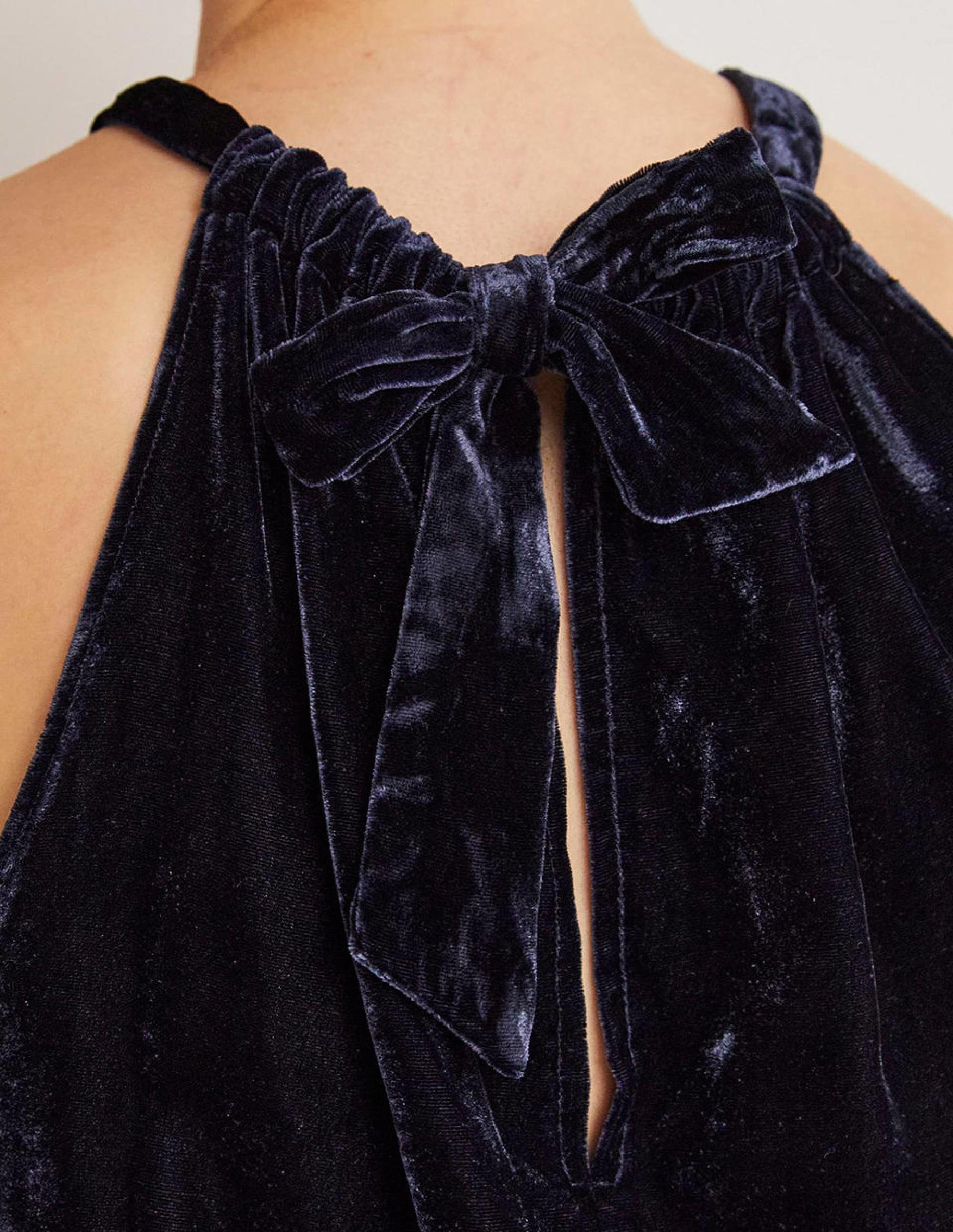 Velvet Halterneck Top-Navy-5