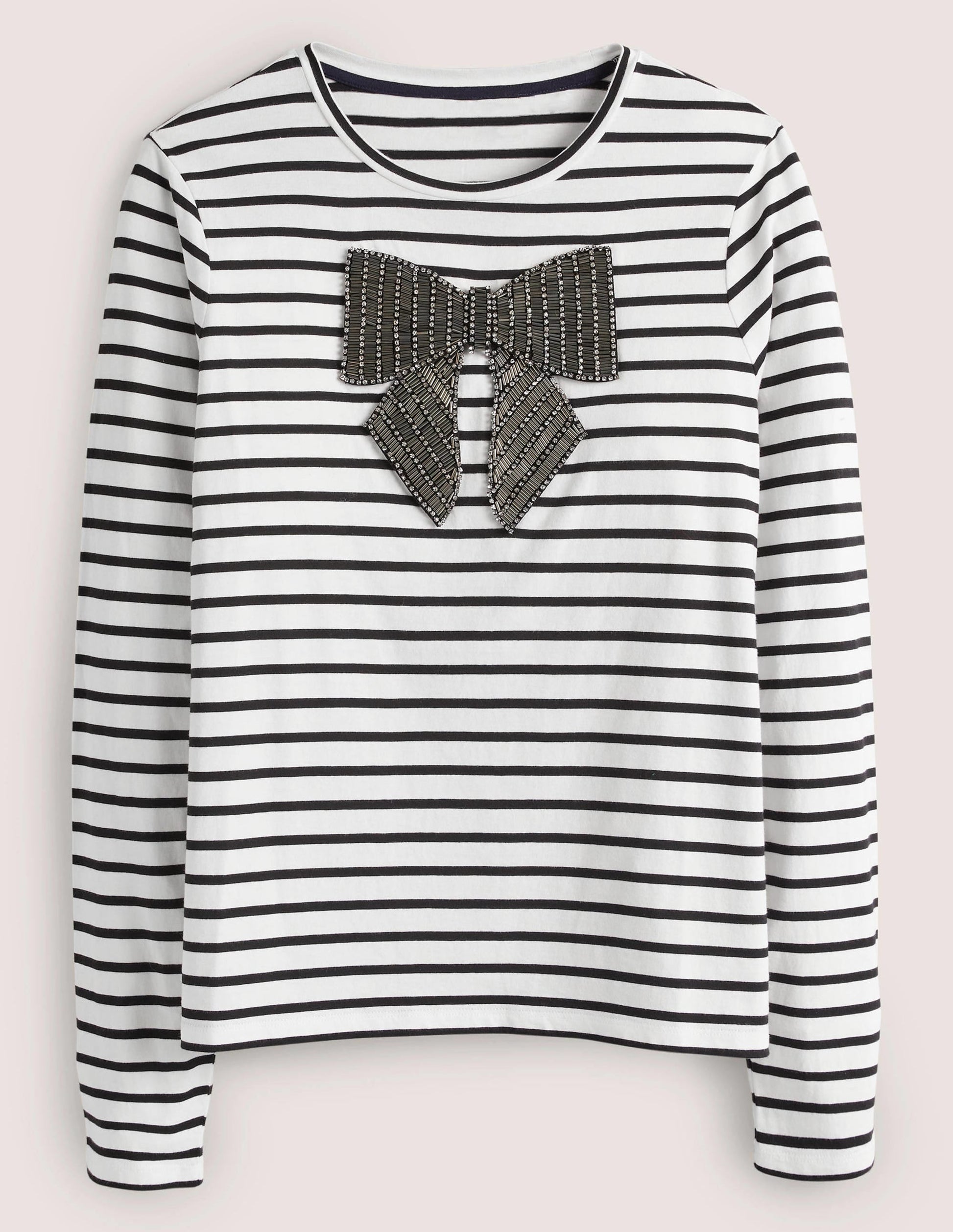 Detail Breton Top-Ivory/ Black, Embellished bow-5
