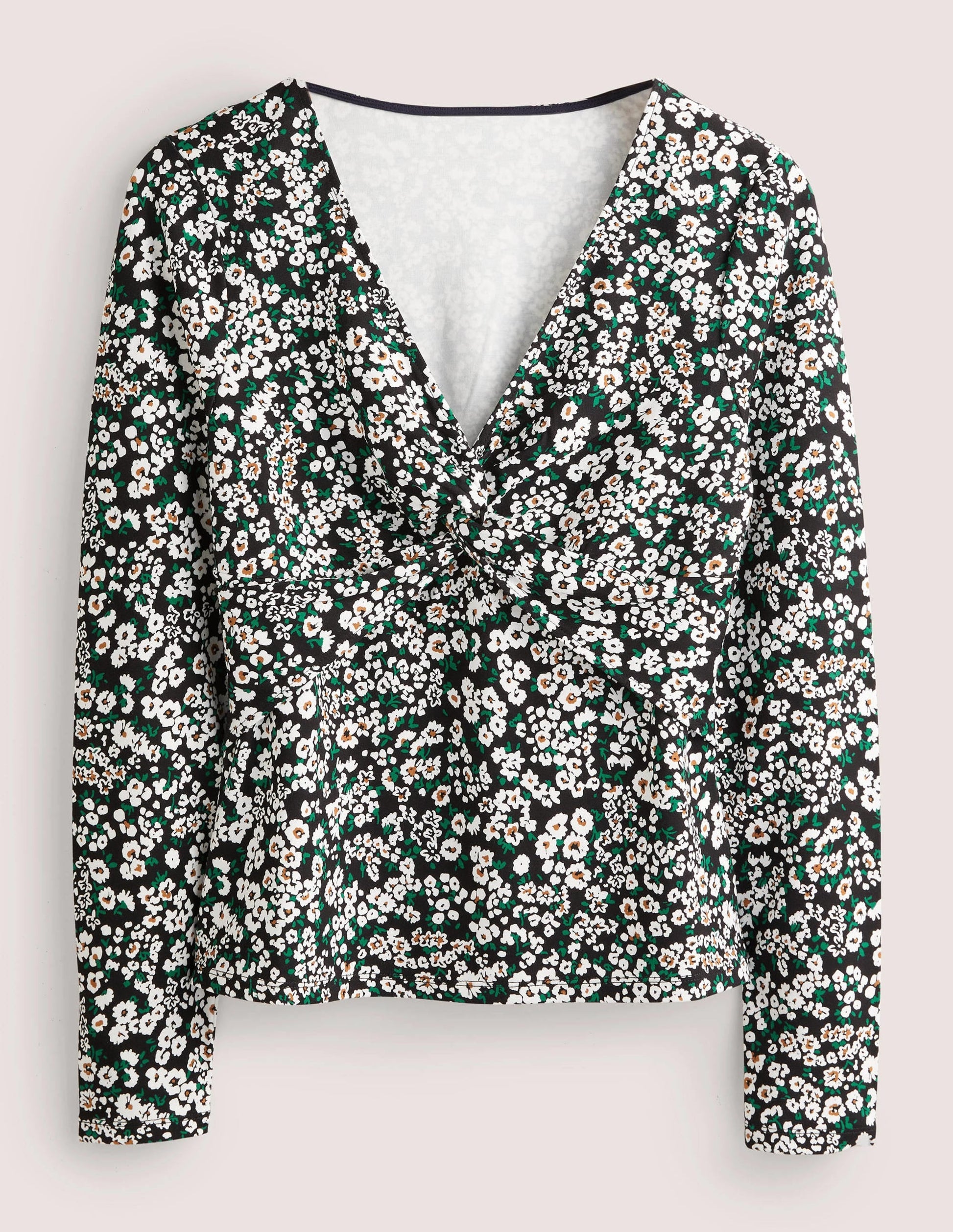Ponte Twist Front Jersey Top-Black, Heart Bloom-6