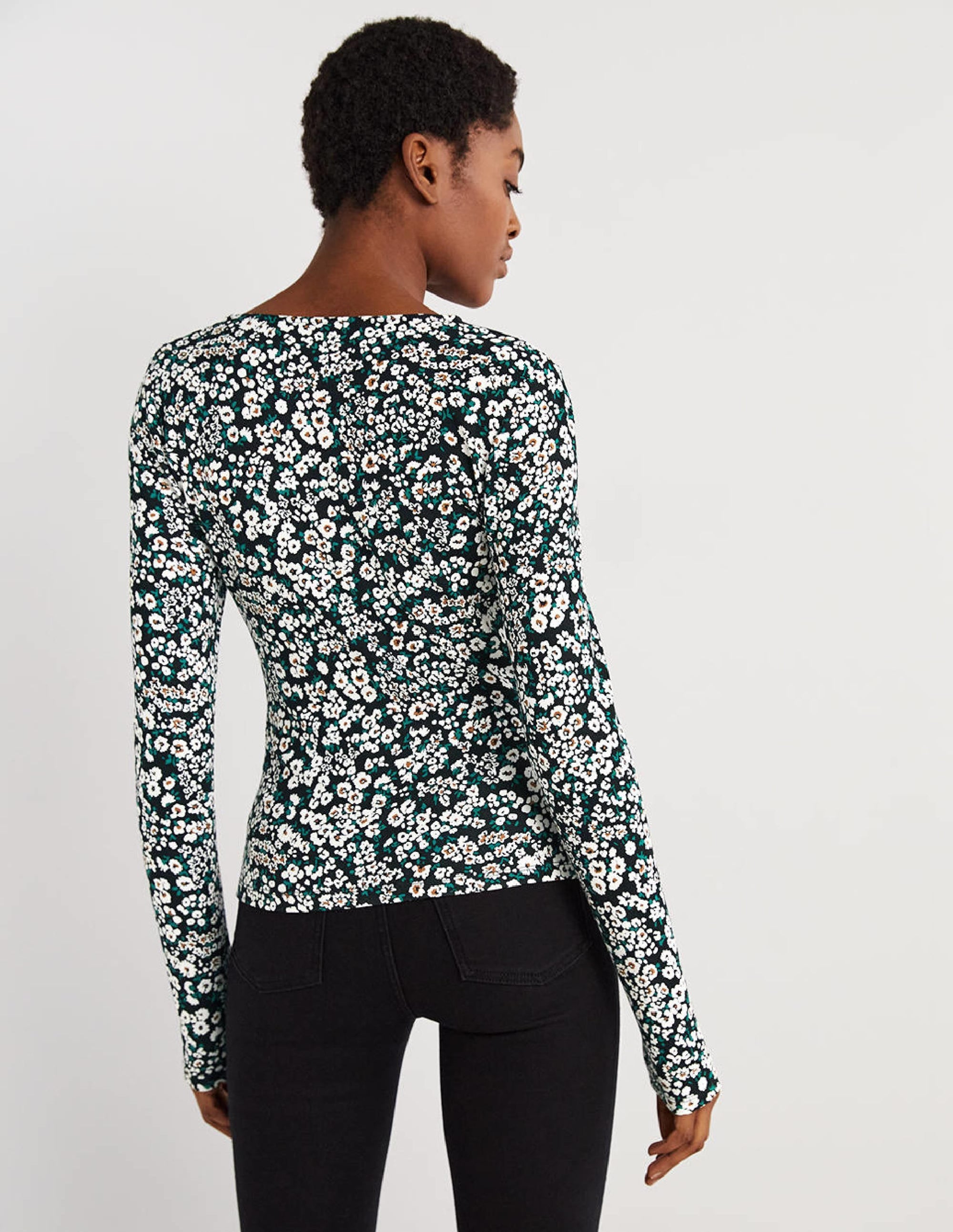 Ponte Twist Front Jersey Top-Black, Heart Bloom - Image 3