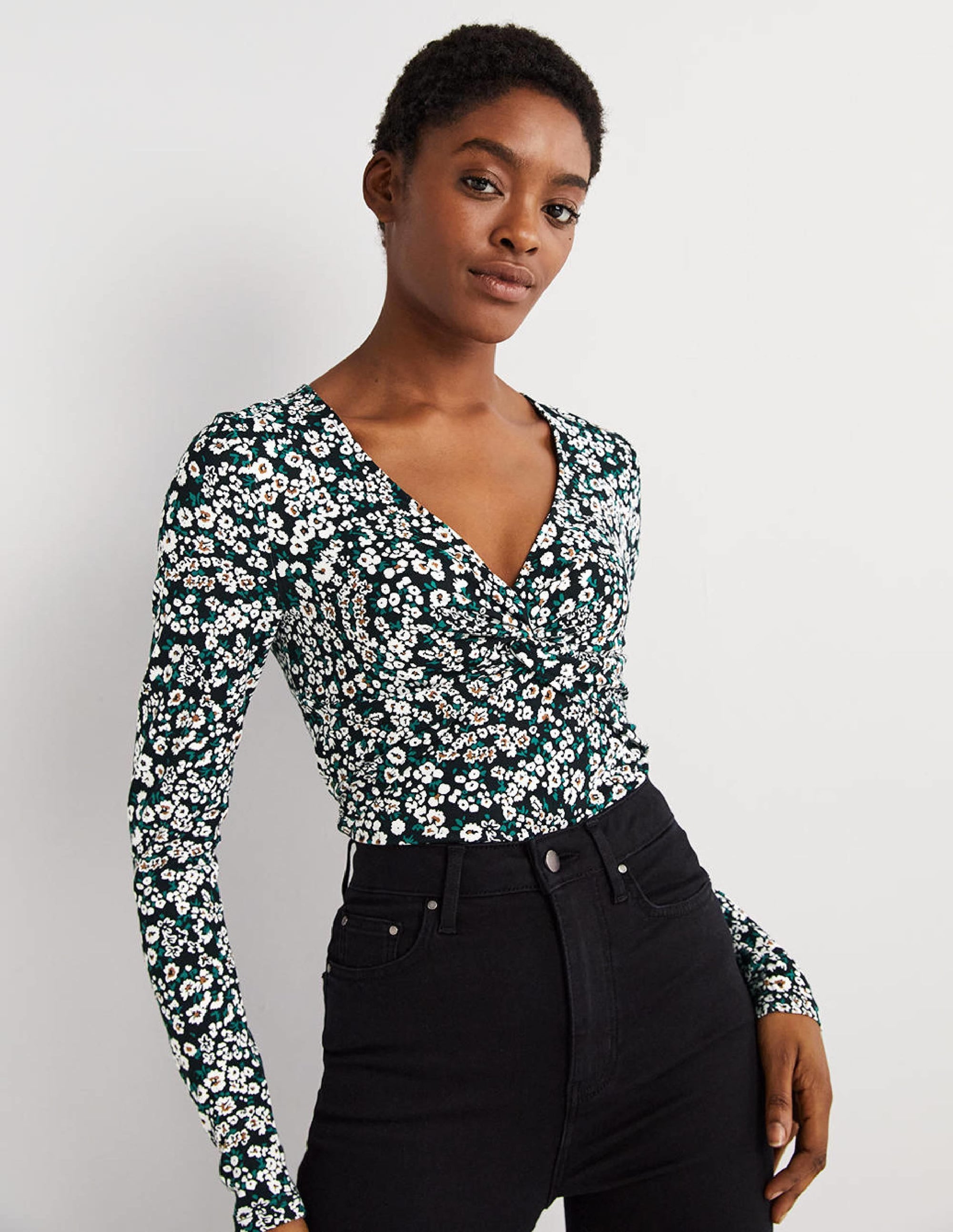 Ponte Twist Front Jersey Top-Black, Heart Bloom - Image 4