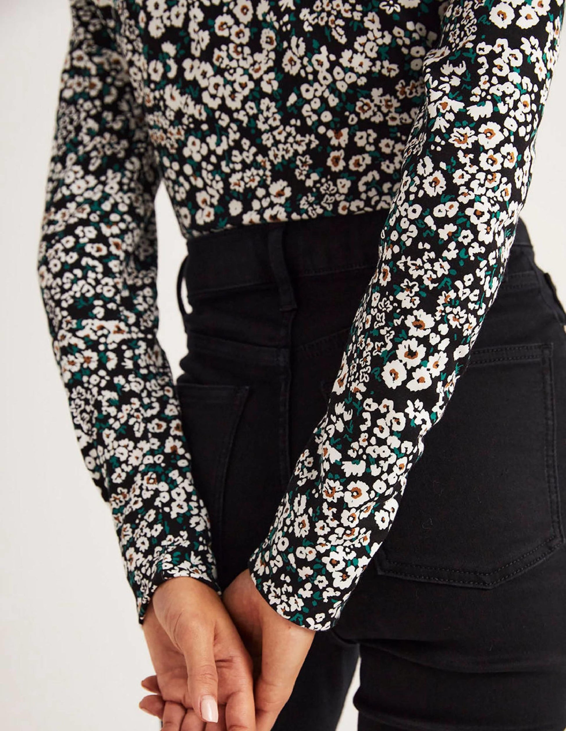 Ponte Twist Front Jersey Top-Black, Heart Bloom-5