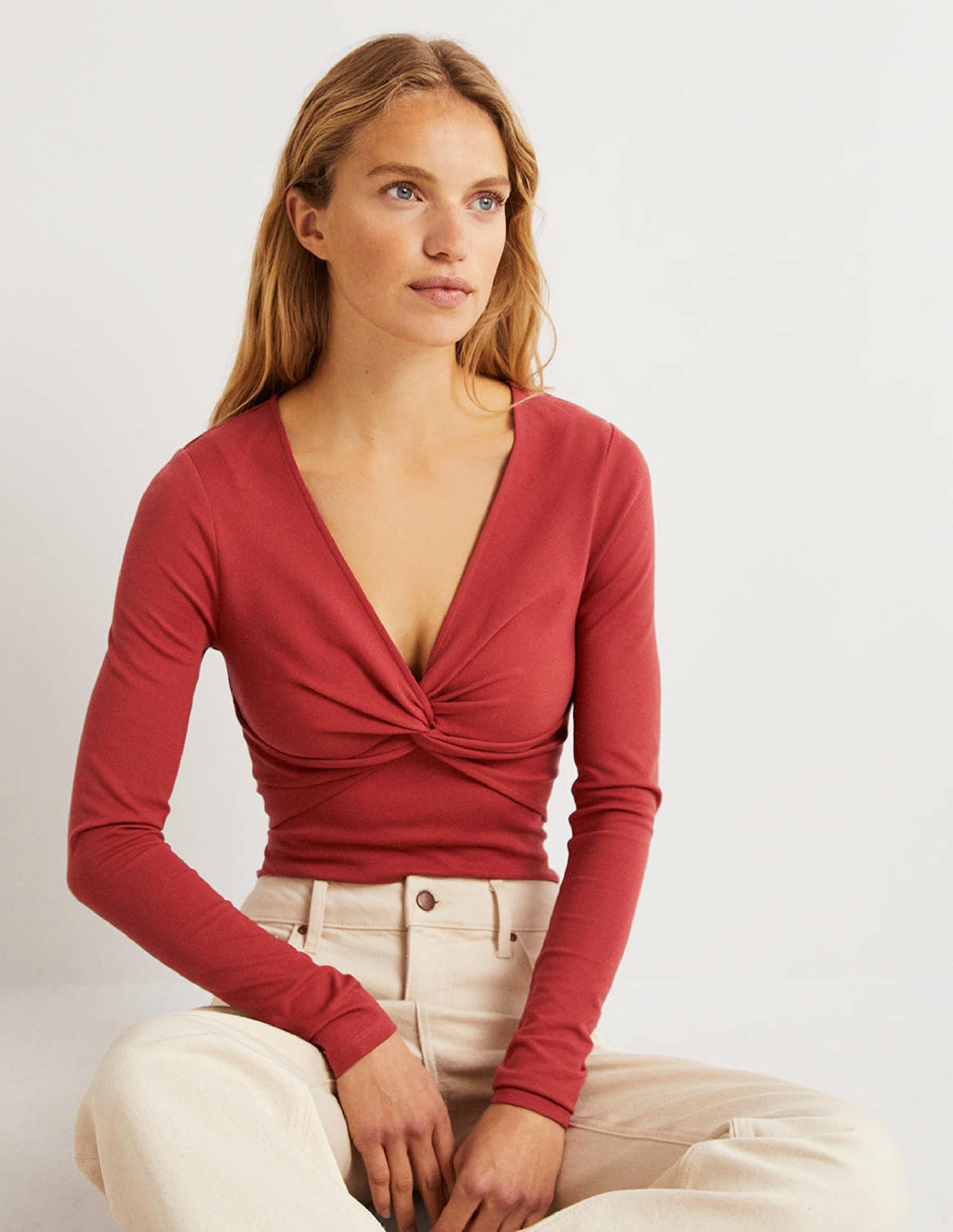Ponte Twist Front Jersey Top-Chili Oil - Image 4