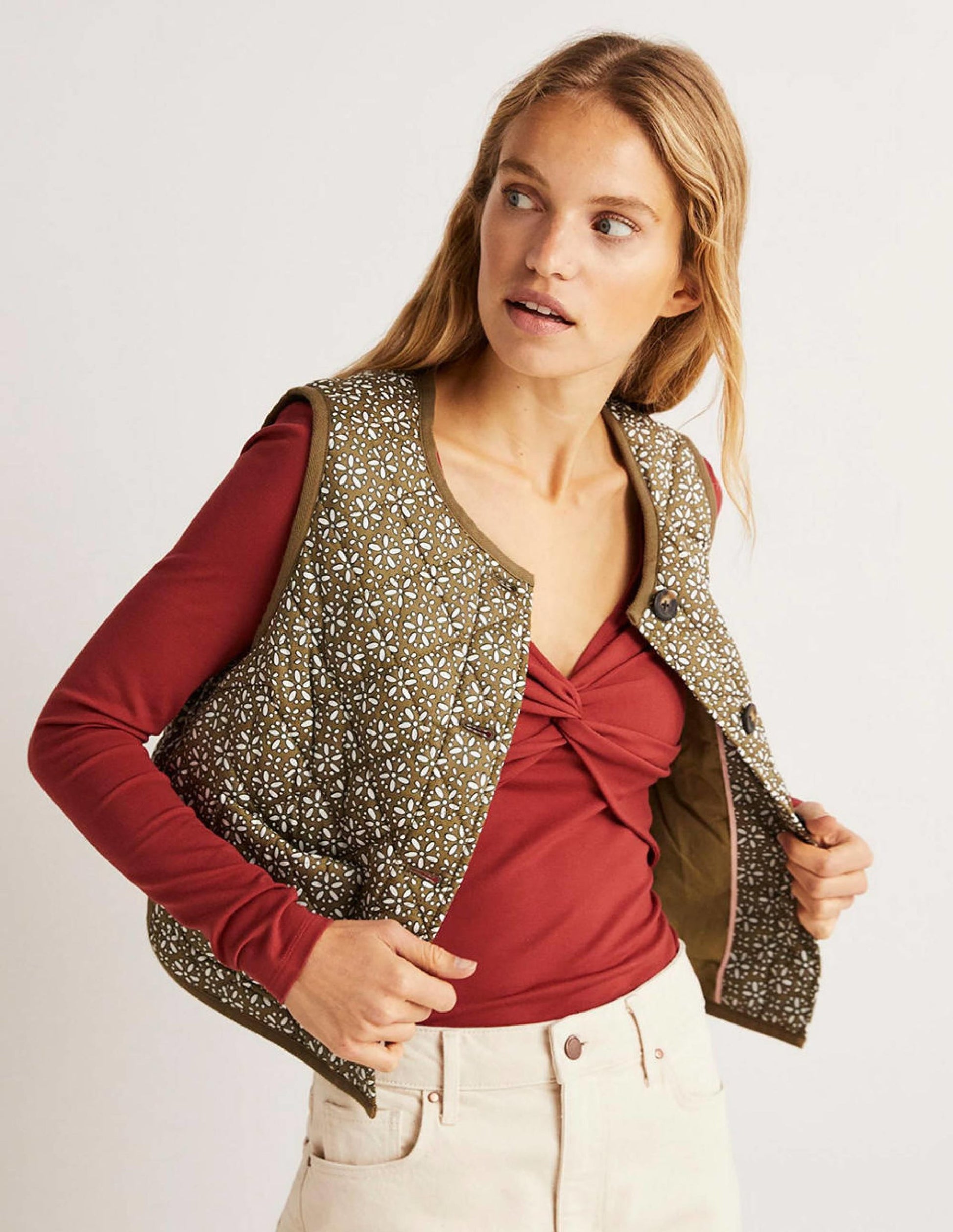 Ponte Twist Front Jersey Top-Chili Oil-5