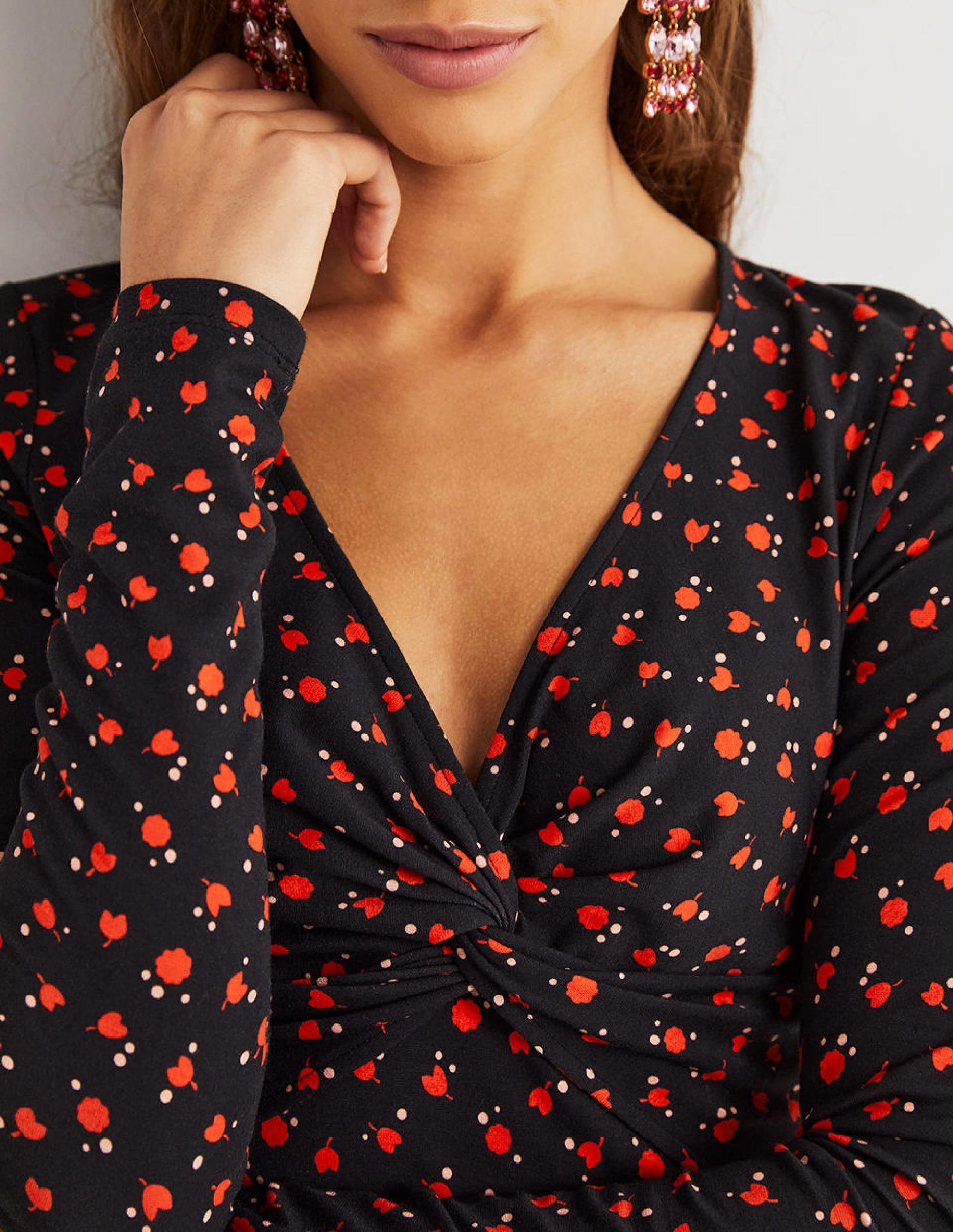 Ponte Twist Front Jersey Top-Rocket Red, Tulip Charm-2