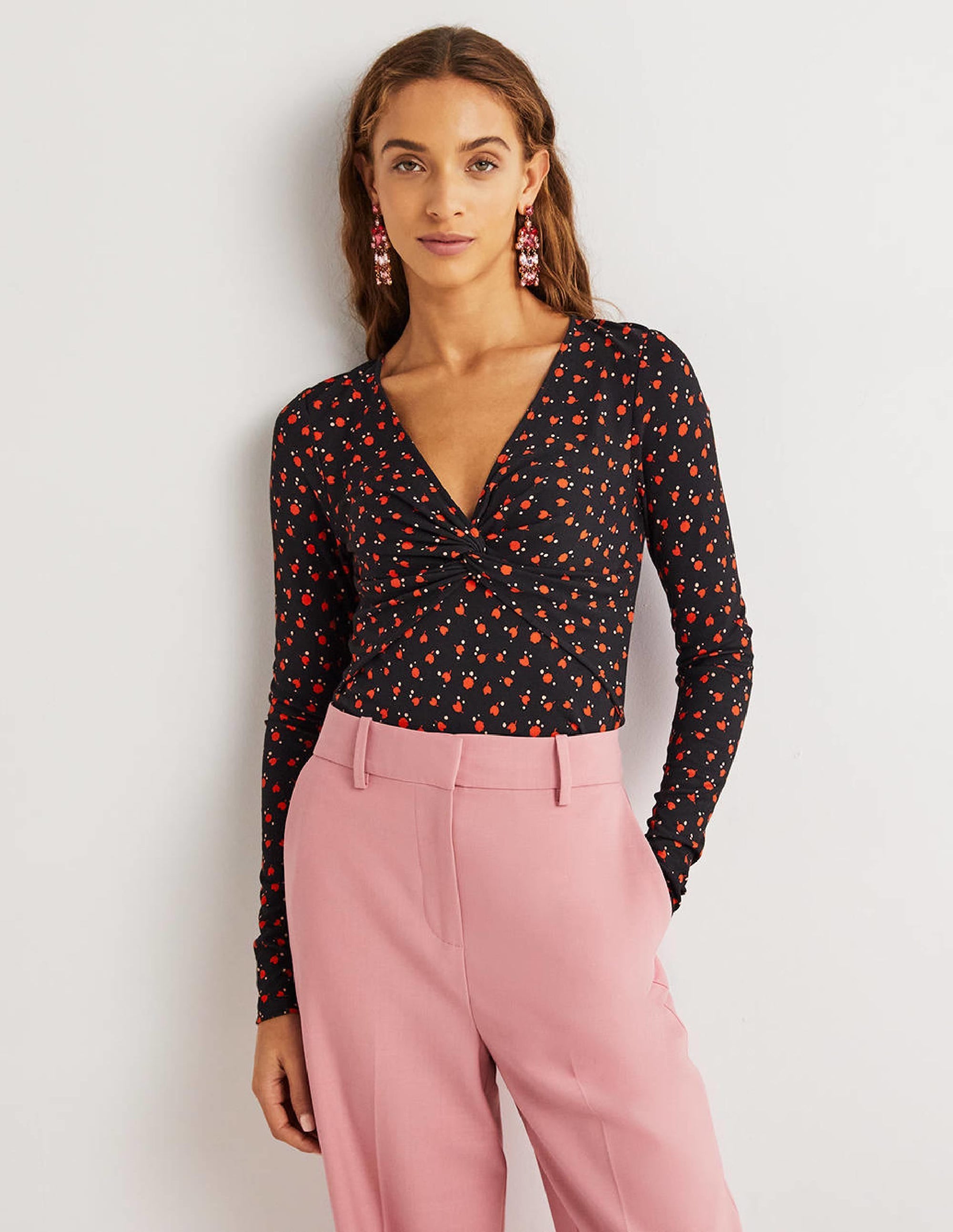 Ponte Twist Front Jersey Top-Rocket Red, Tulip Charm - Image 4