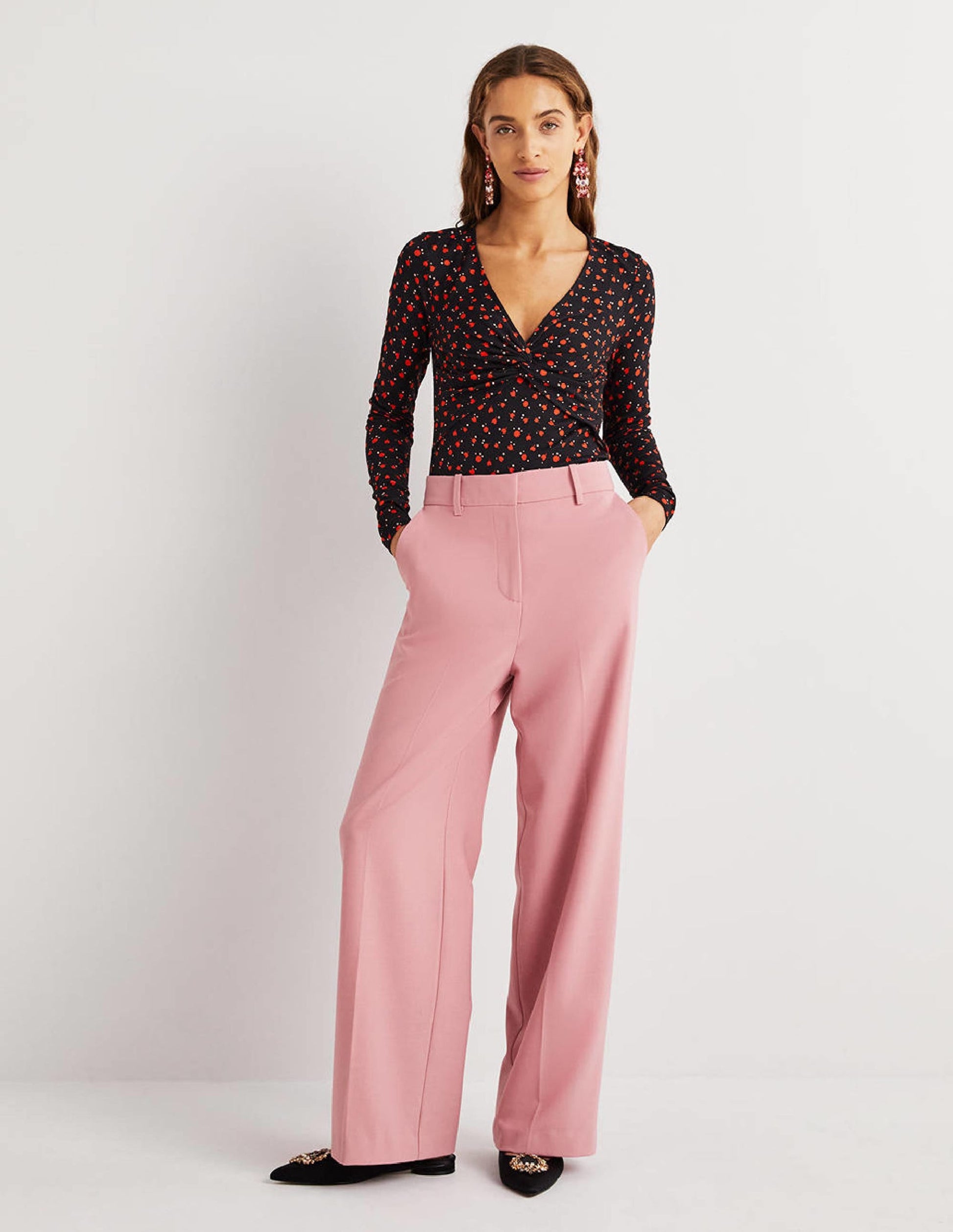 Ponte Twist Front Jersey Top-Rocket Red, Tulip Charm-5