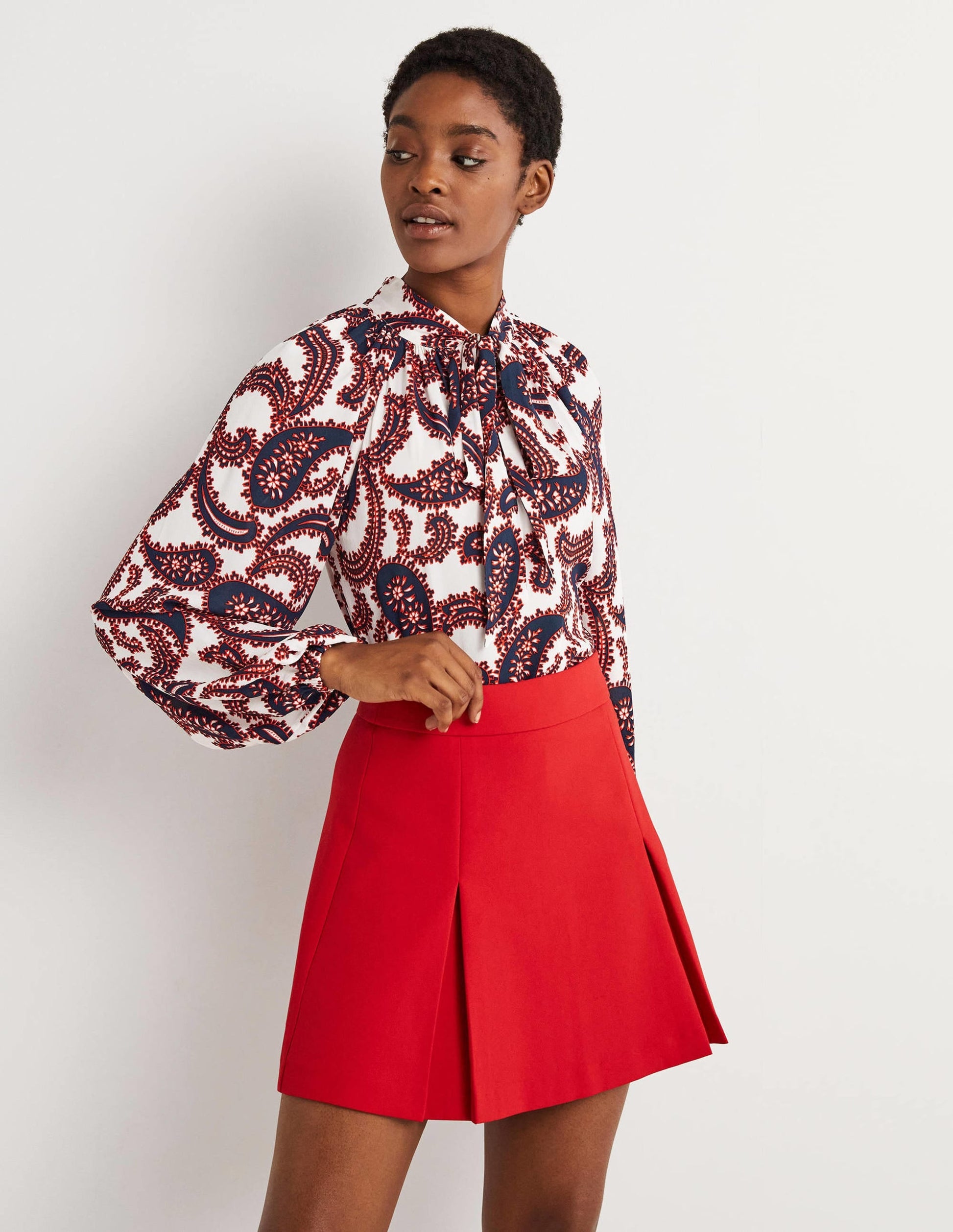 Tie Neck Blouse-Ivory, Paisley Cluster-1