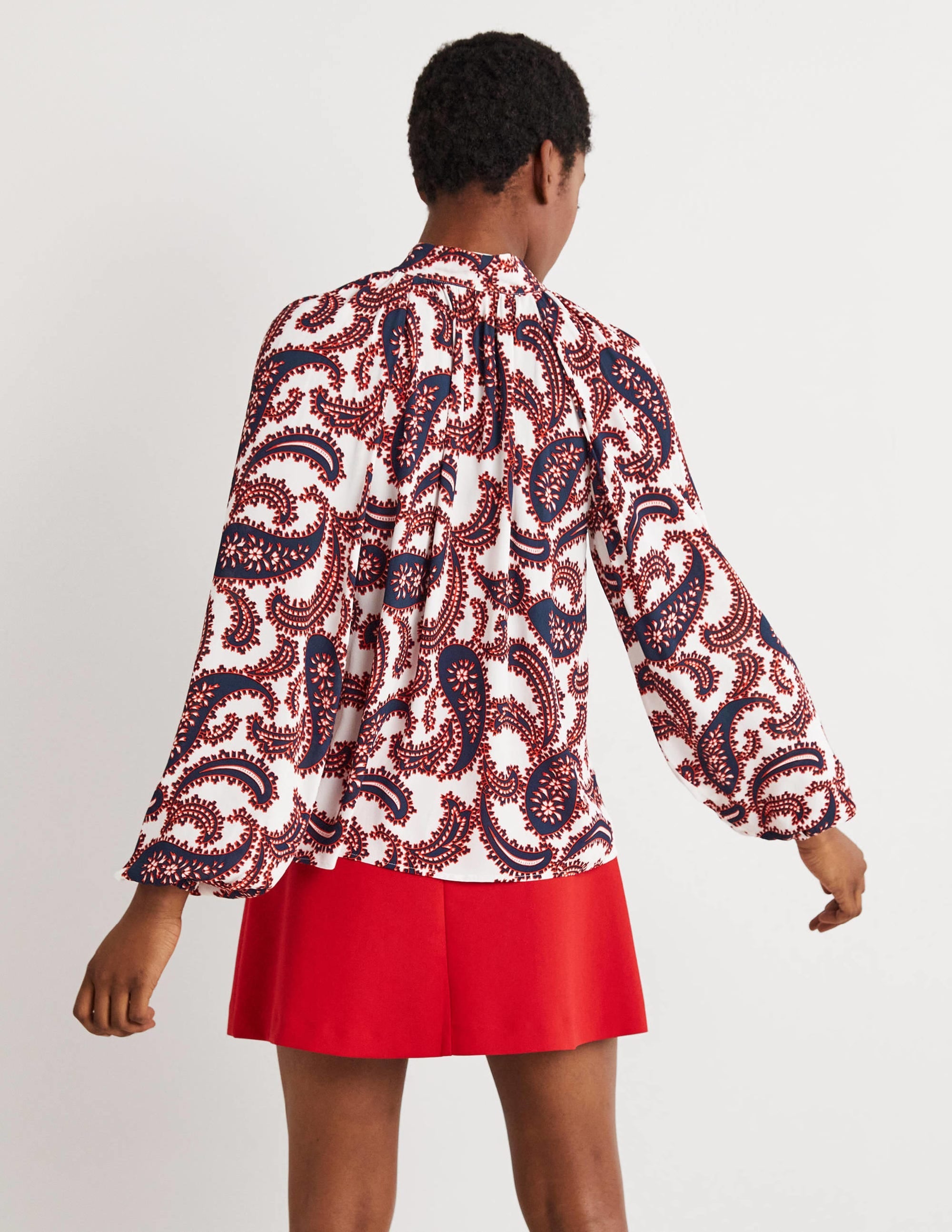 Tie Neck Blouse-Ivory, Paisley Cluster - Image 3