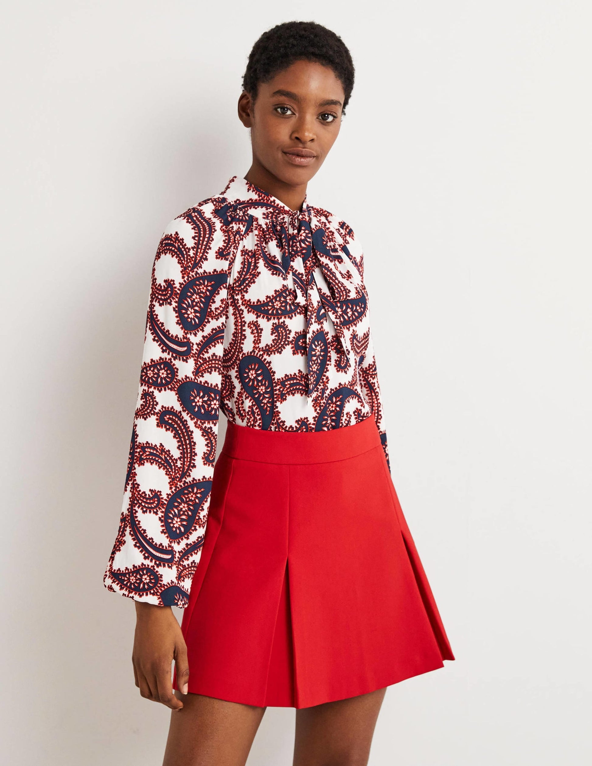 Tie Neck Blouse-Ivory, Paisley Cluster-4