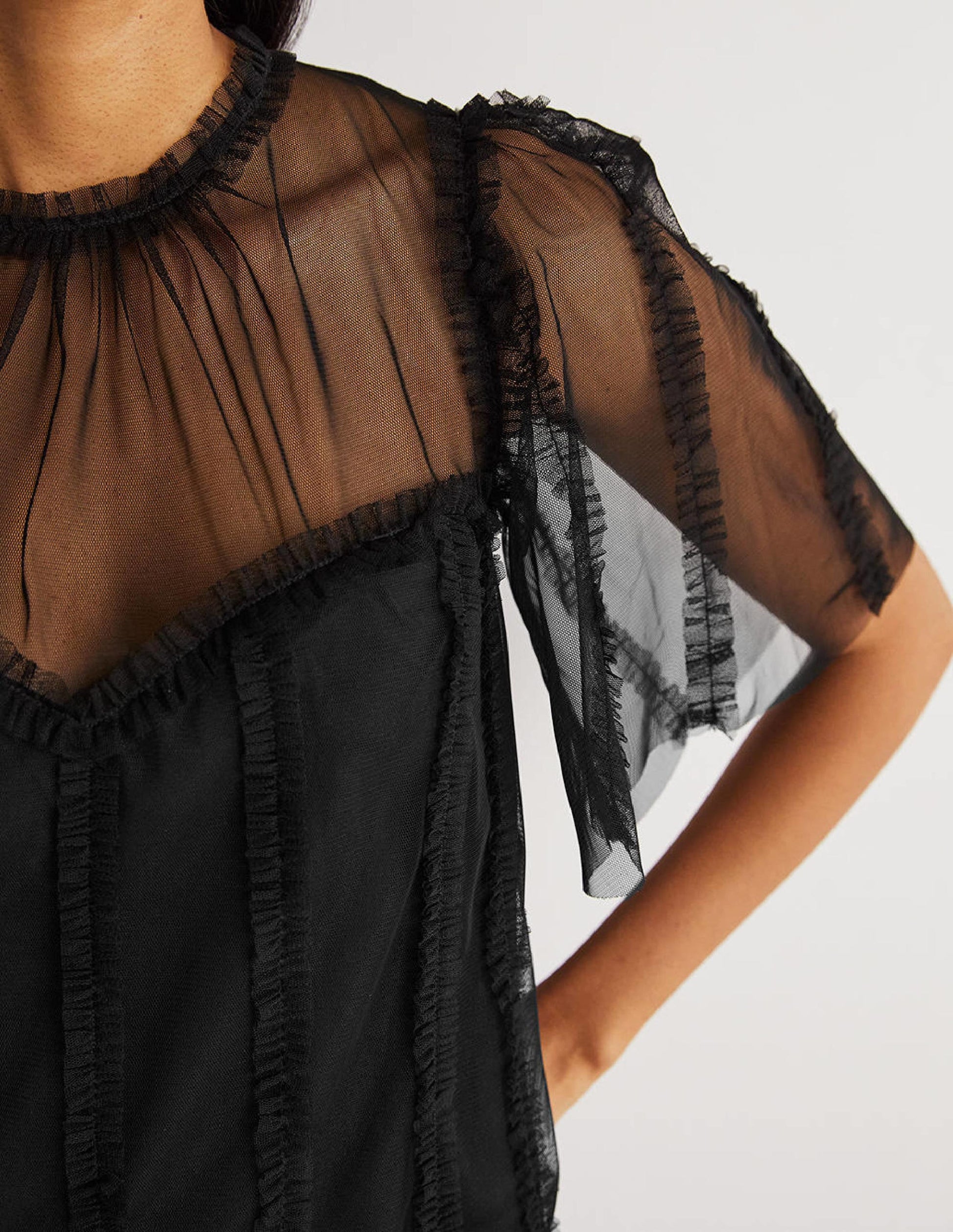 Black Sweetheart Tulle Party Top-Black-2