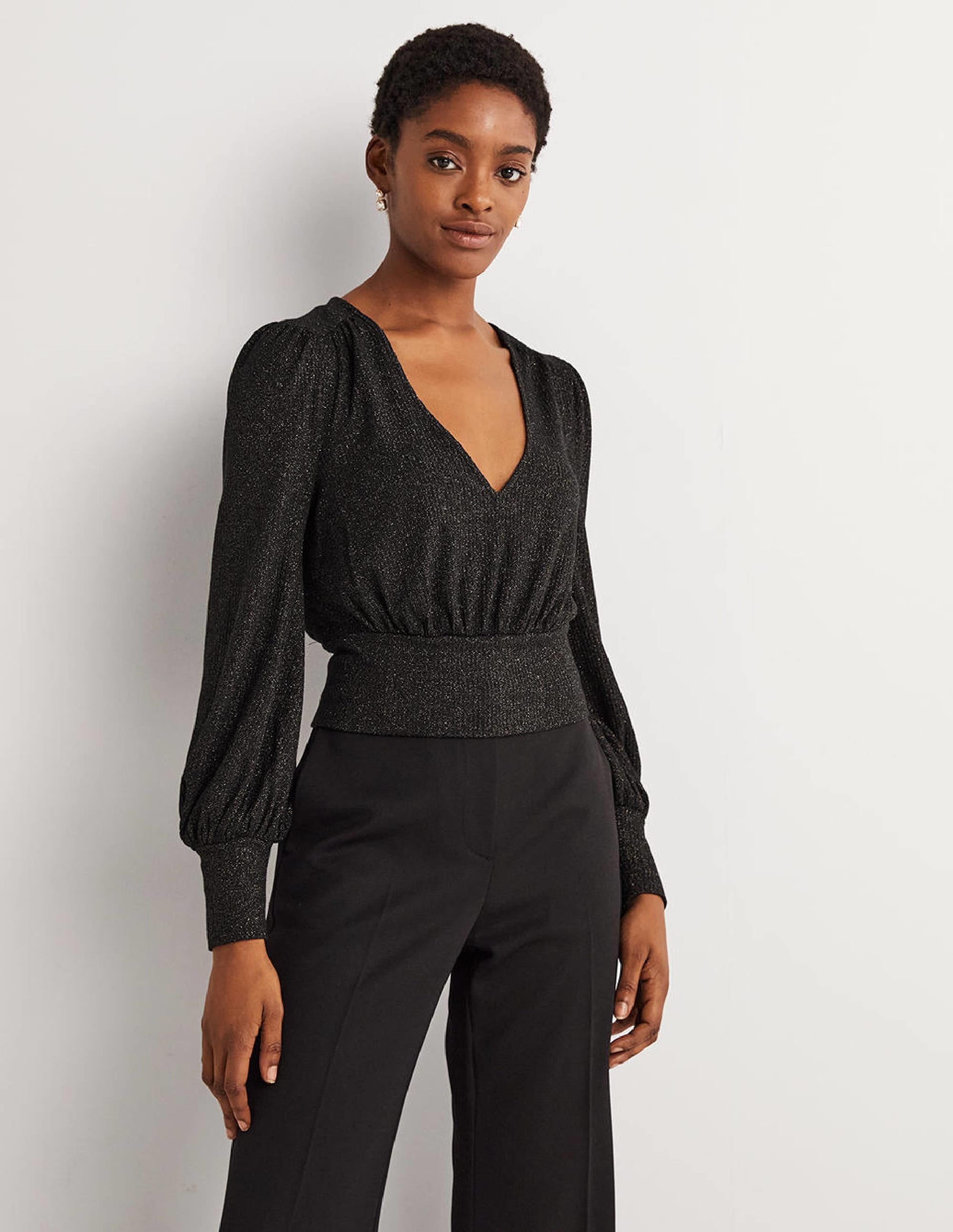 Sparkle Cropped Blouson Top-Black/Gold Sparkle - Image 1