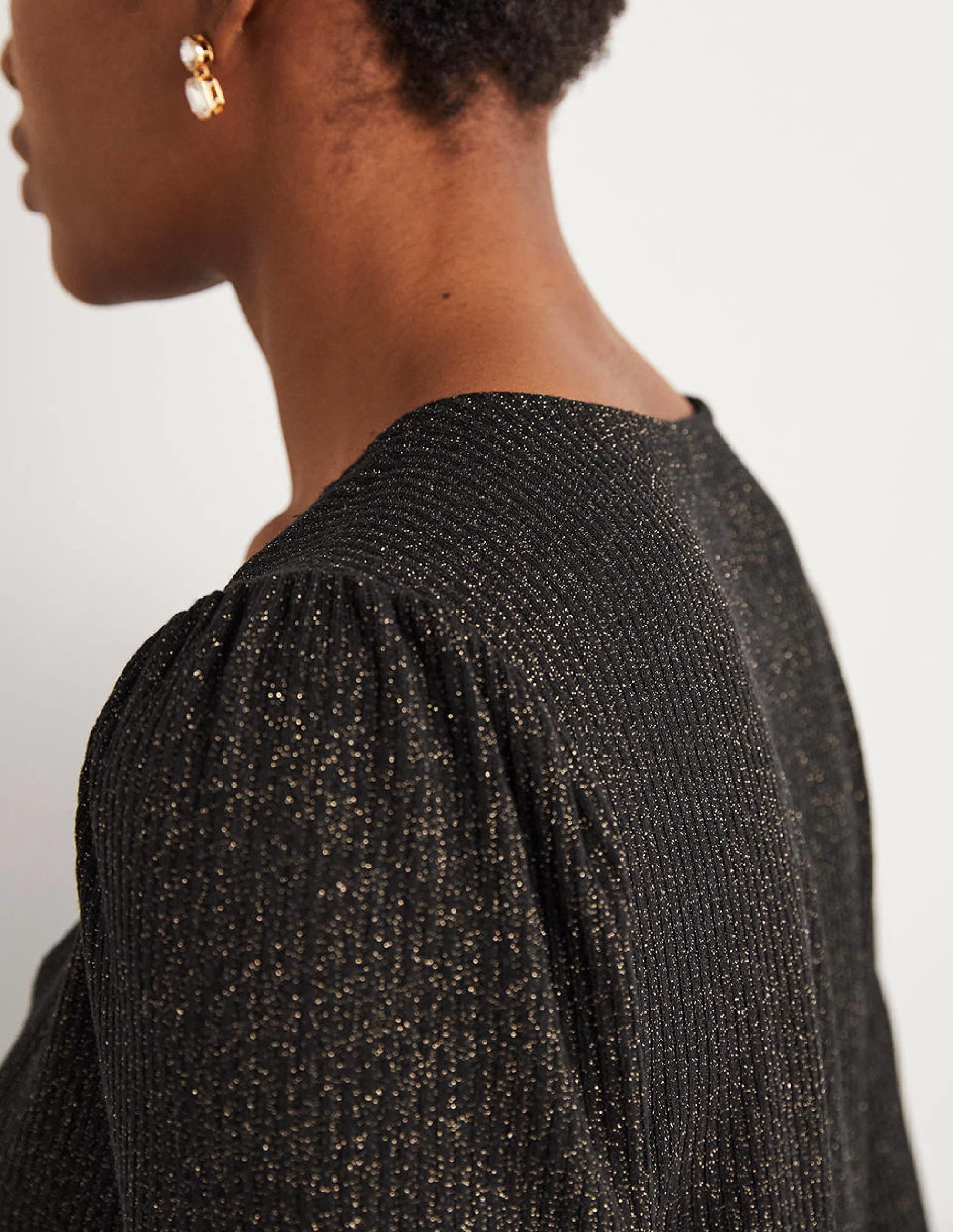 Sparkle Cropped Blouson Top-Black/Gold Sparkle - Image 2