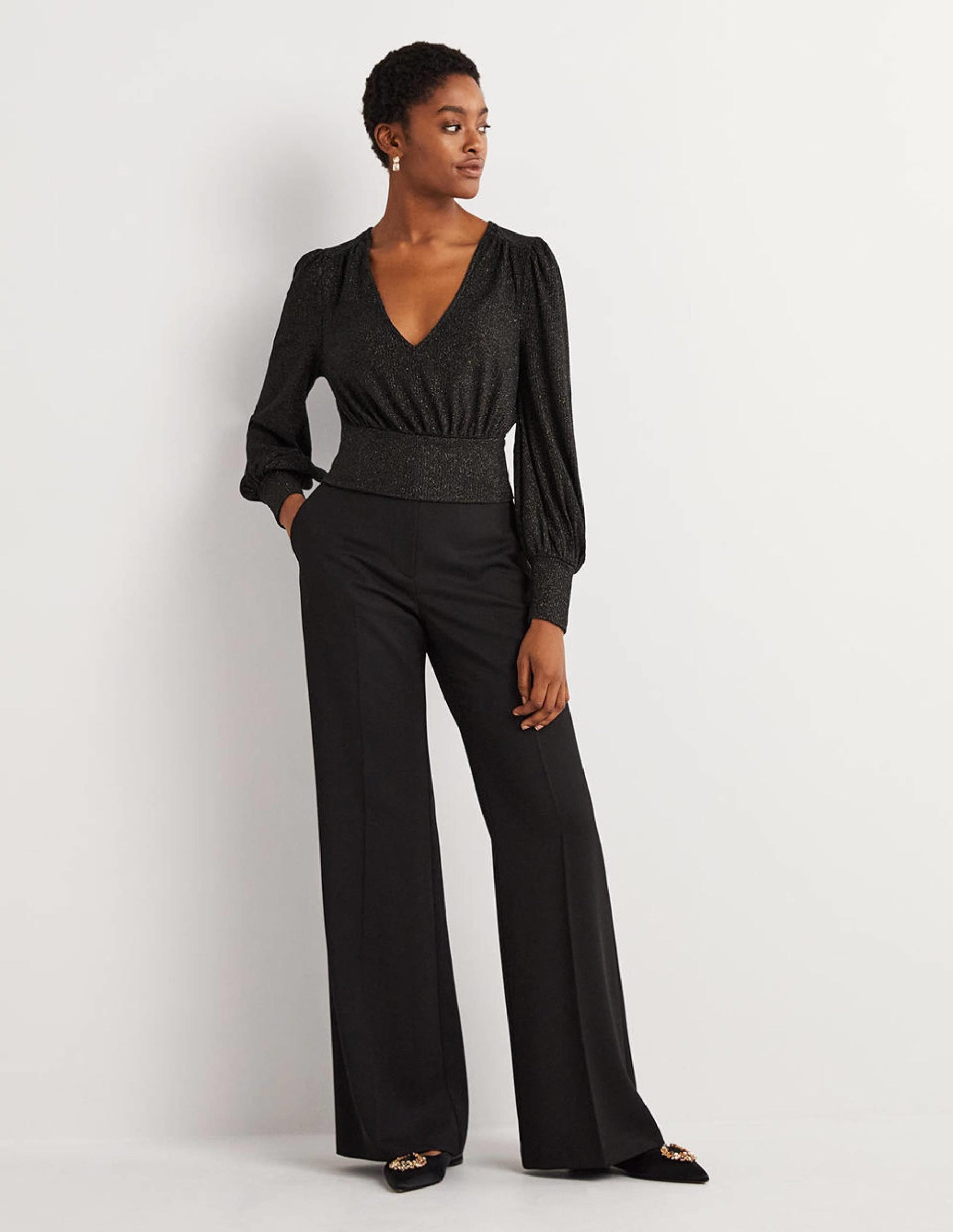 Sparkle Cropped Blouson Top-Black/Gold Sparkle-4
