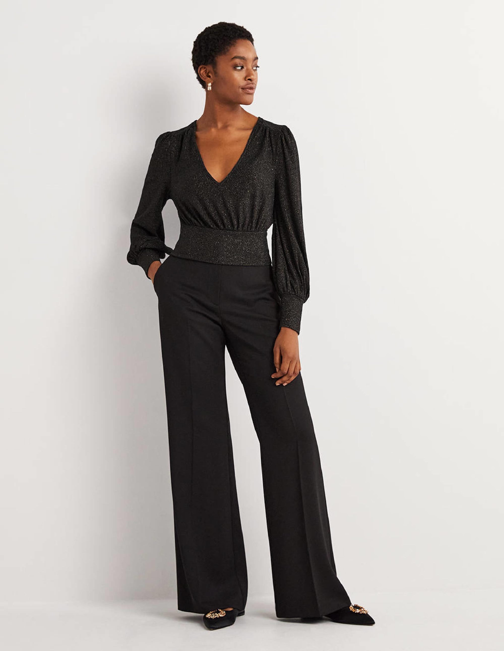 Sparkle Cropped Blouson Top-Black/Gold Sparkle - Image 4