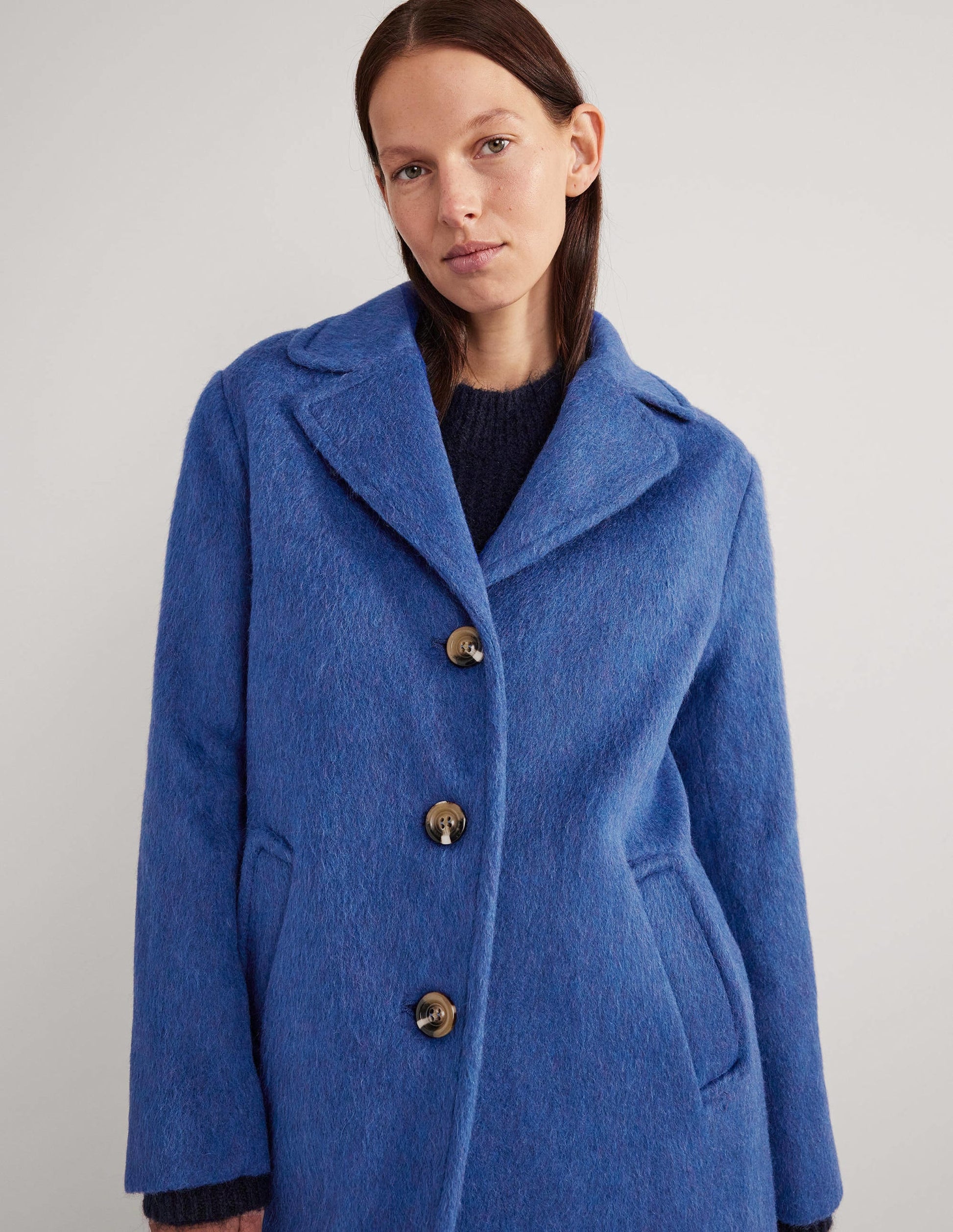 Wool Blend Collared Coat-Sea Blue-2
