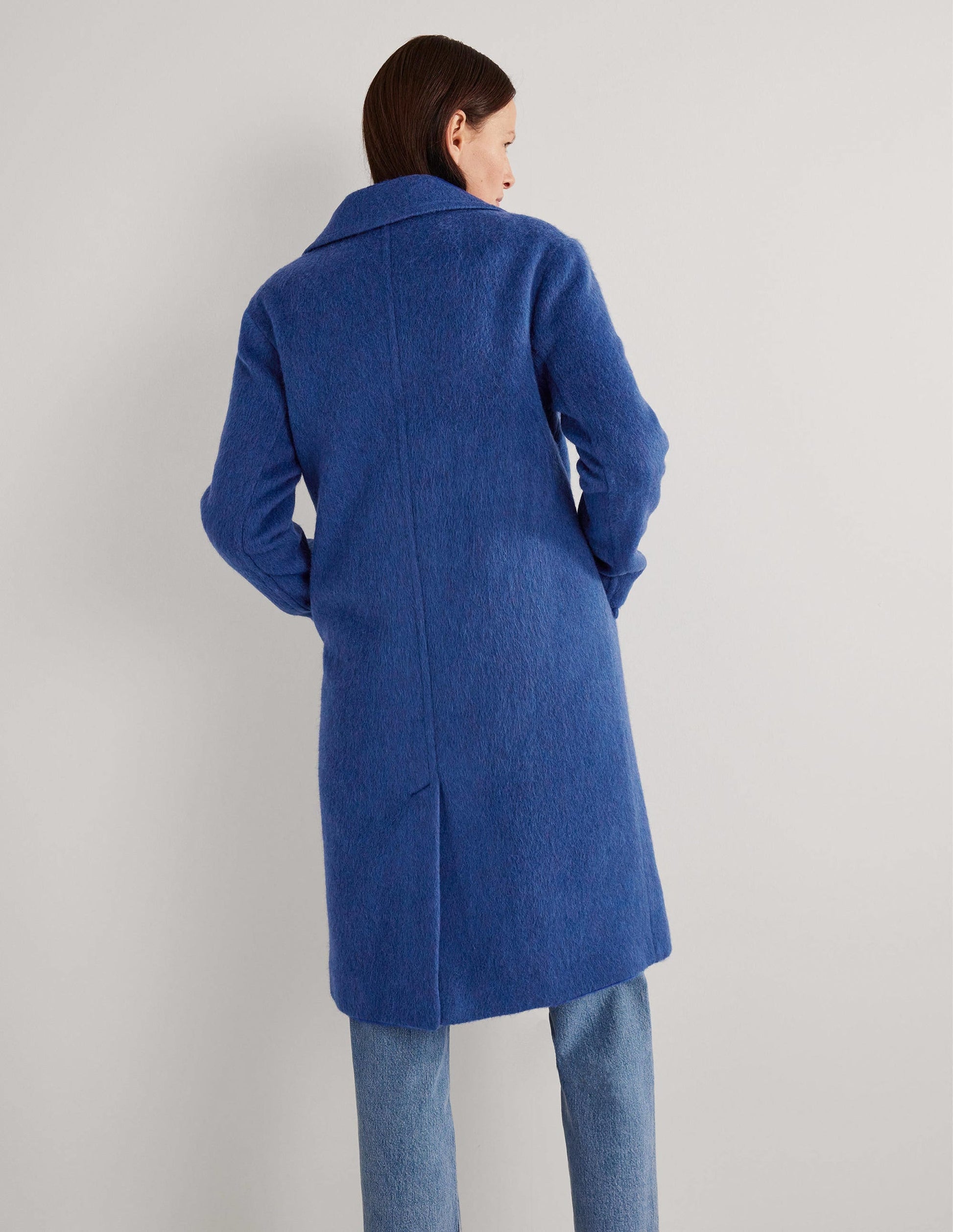 Wool Blend Collared Coat-Sea Blue-3