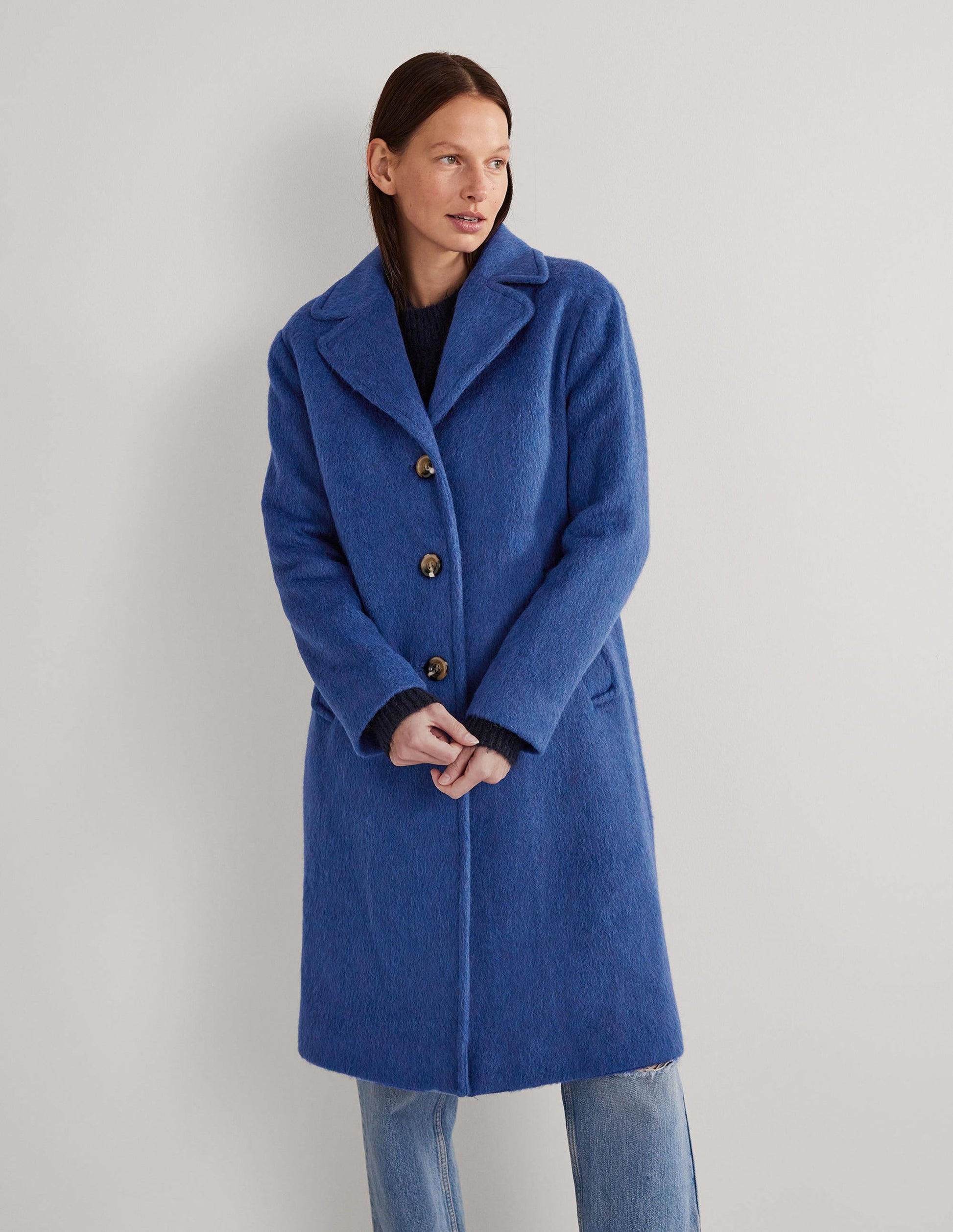 Wool Blend Collared Coat-Sea Blue-4