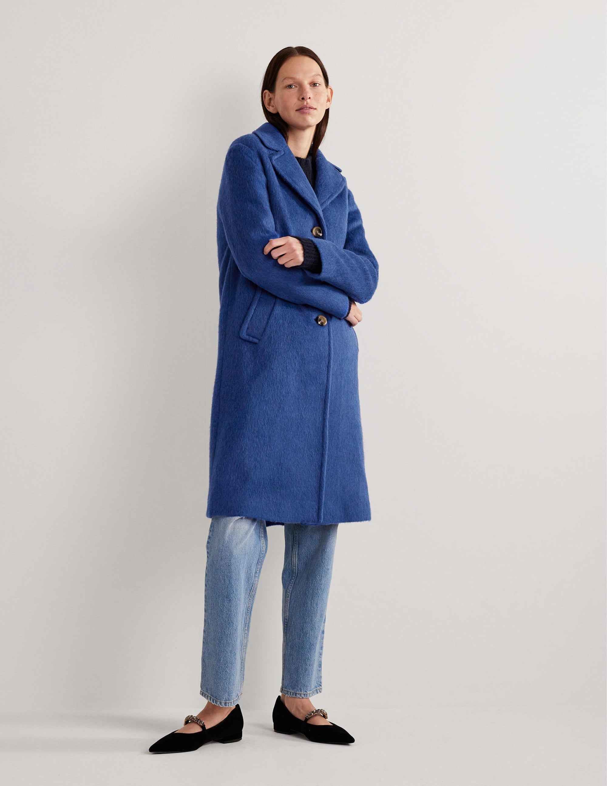 Wool Blend Collared Coat-Sea Blue - Image 5