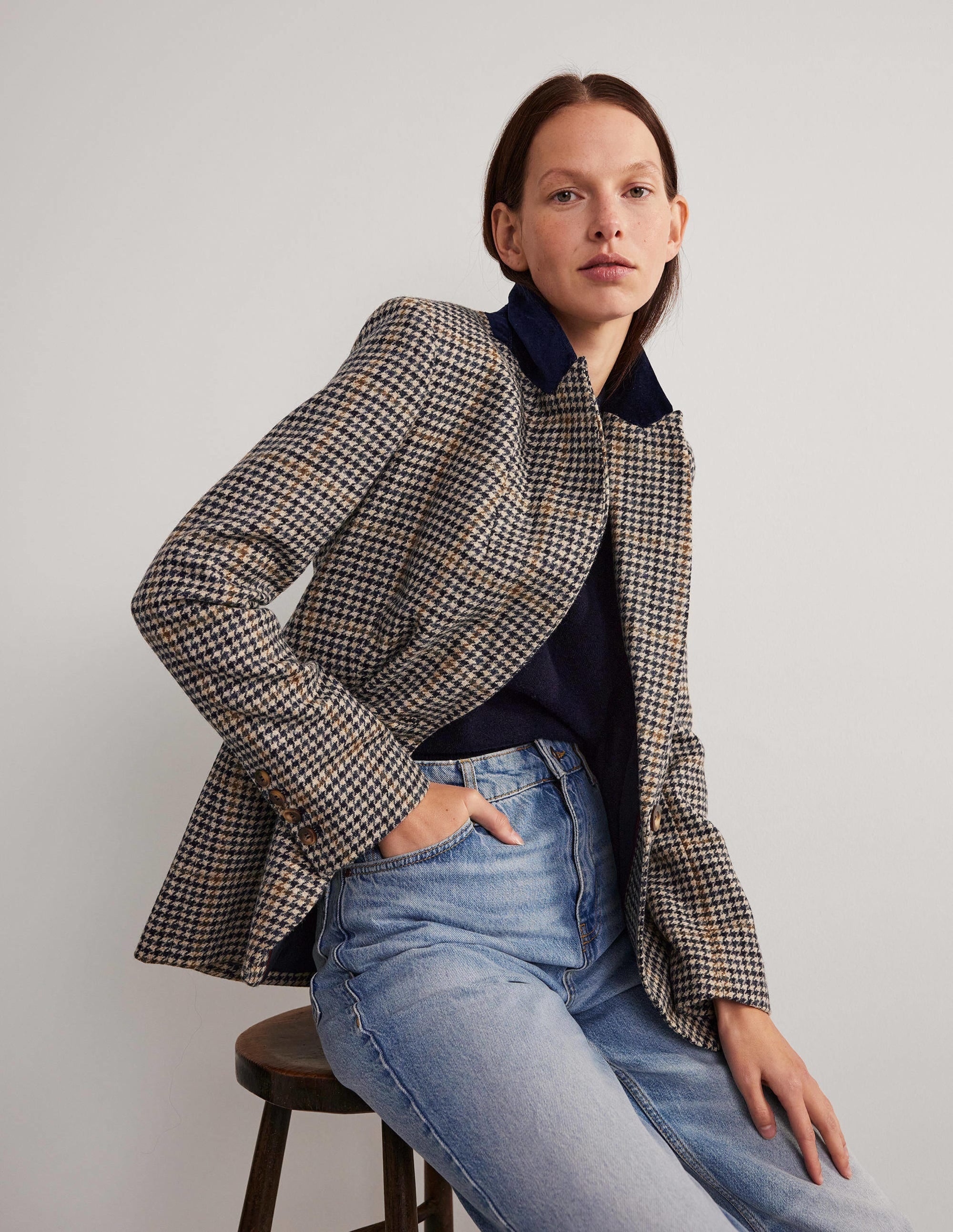 70s Tailored Blazer-Tweed with Velvet - Image 1