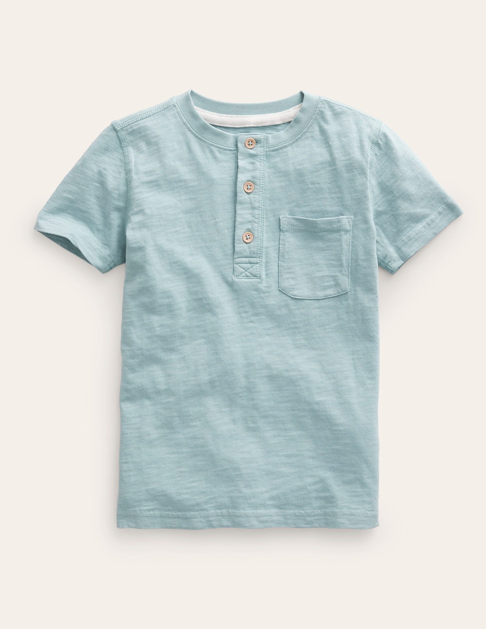 Washed Cotton Henley T-shirt-Tourmaline Blue-1