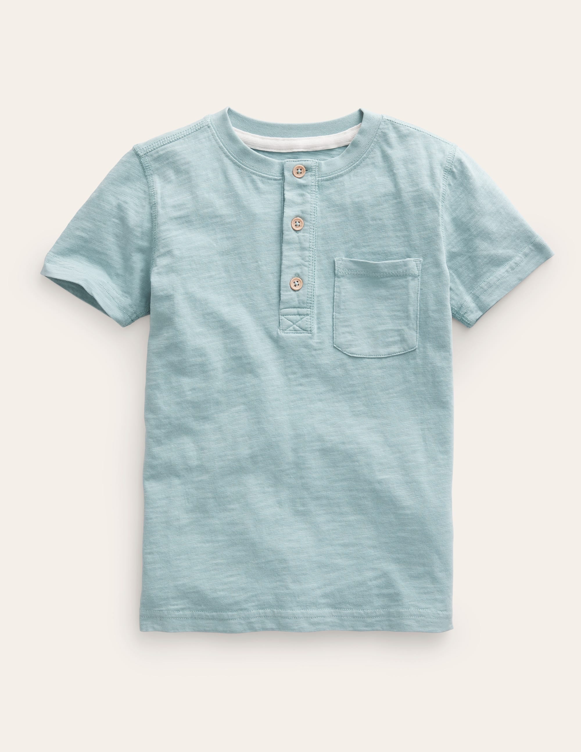 Washed Cotton Henley T-shirt-Tourmaline Blue - Image 1