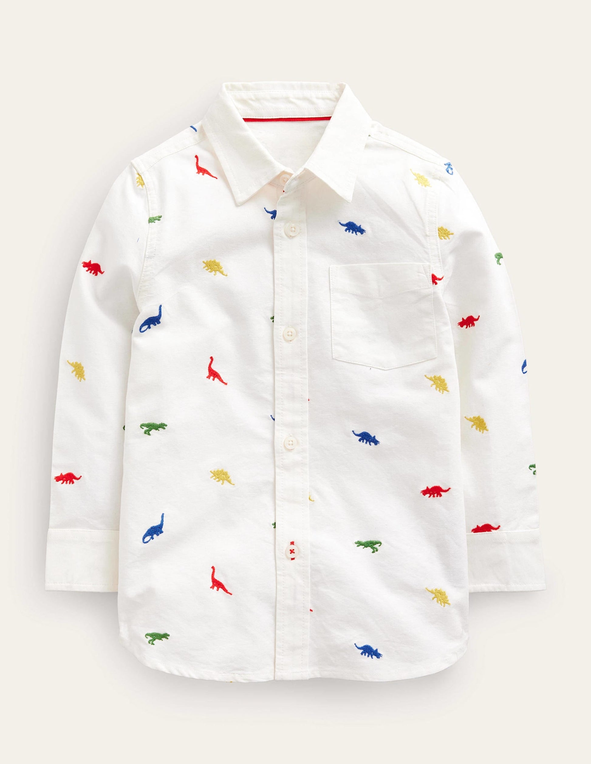 Embroidered Oxford Shirt-Ivory Dinosaur-1