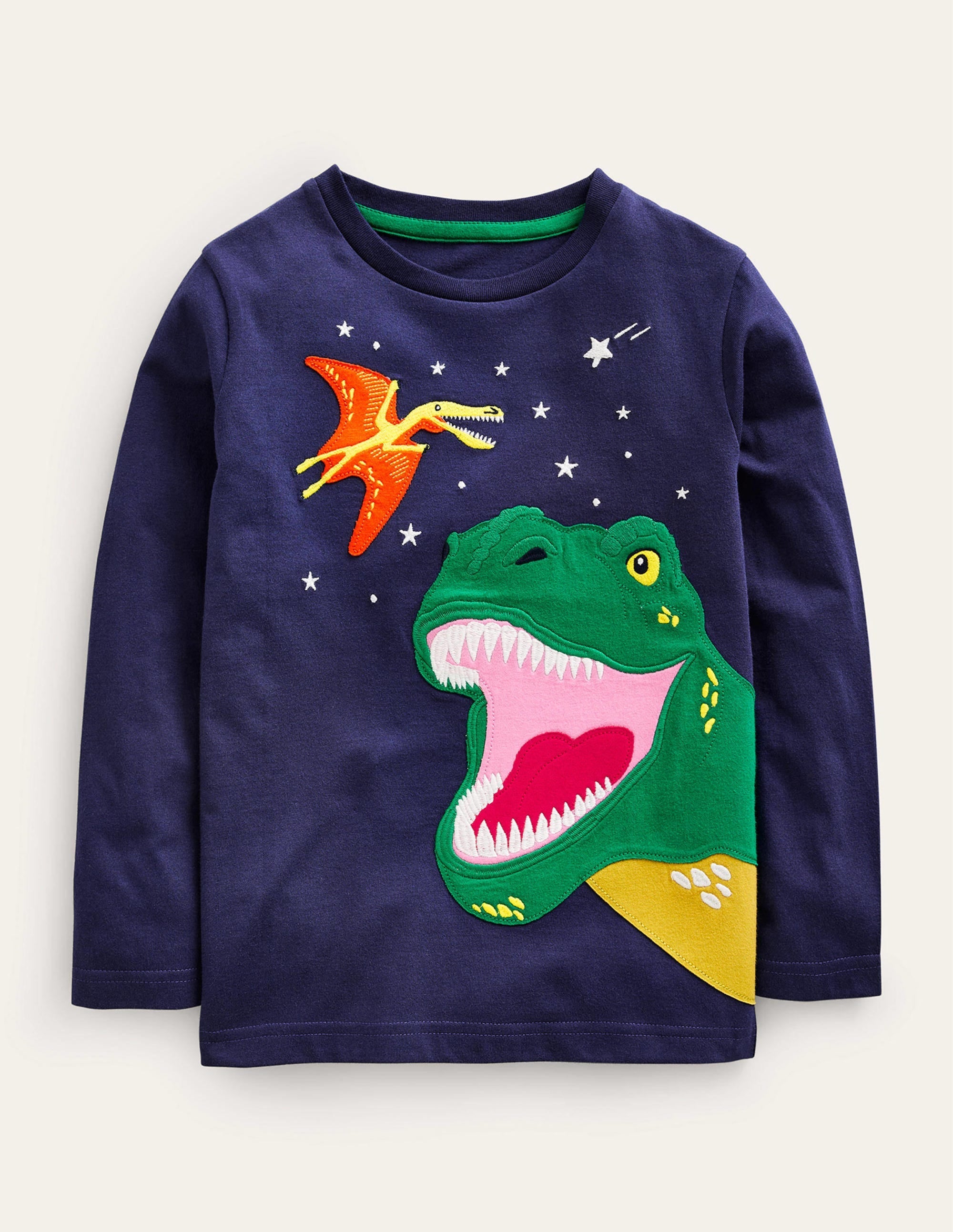 Dinosaur Appliqué T-shirt-College Navy Dino - Image 1