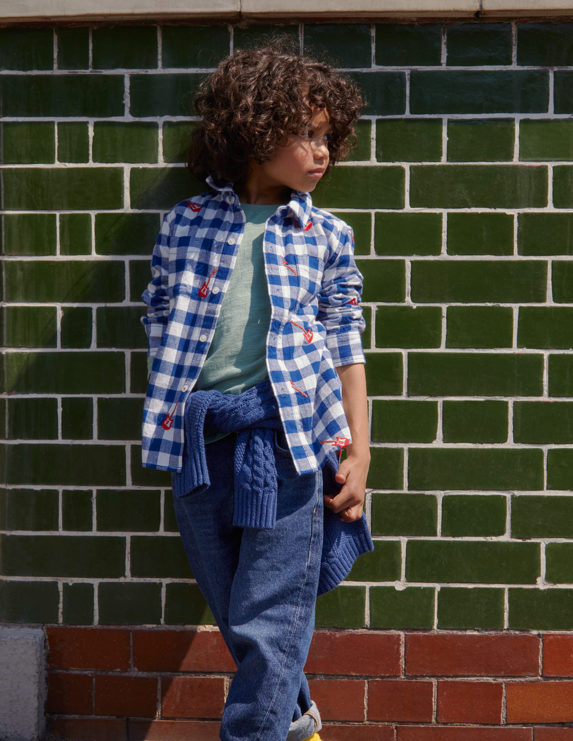 Embroidered Flannel Shirt-Gingham Guitar - Image 4