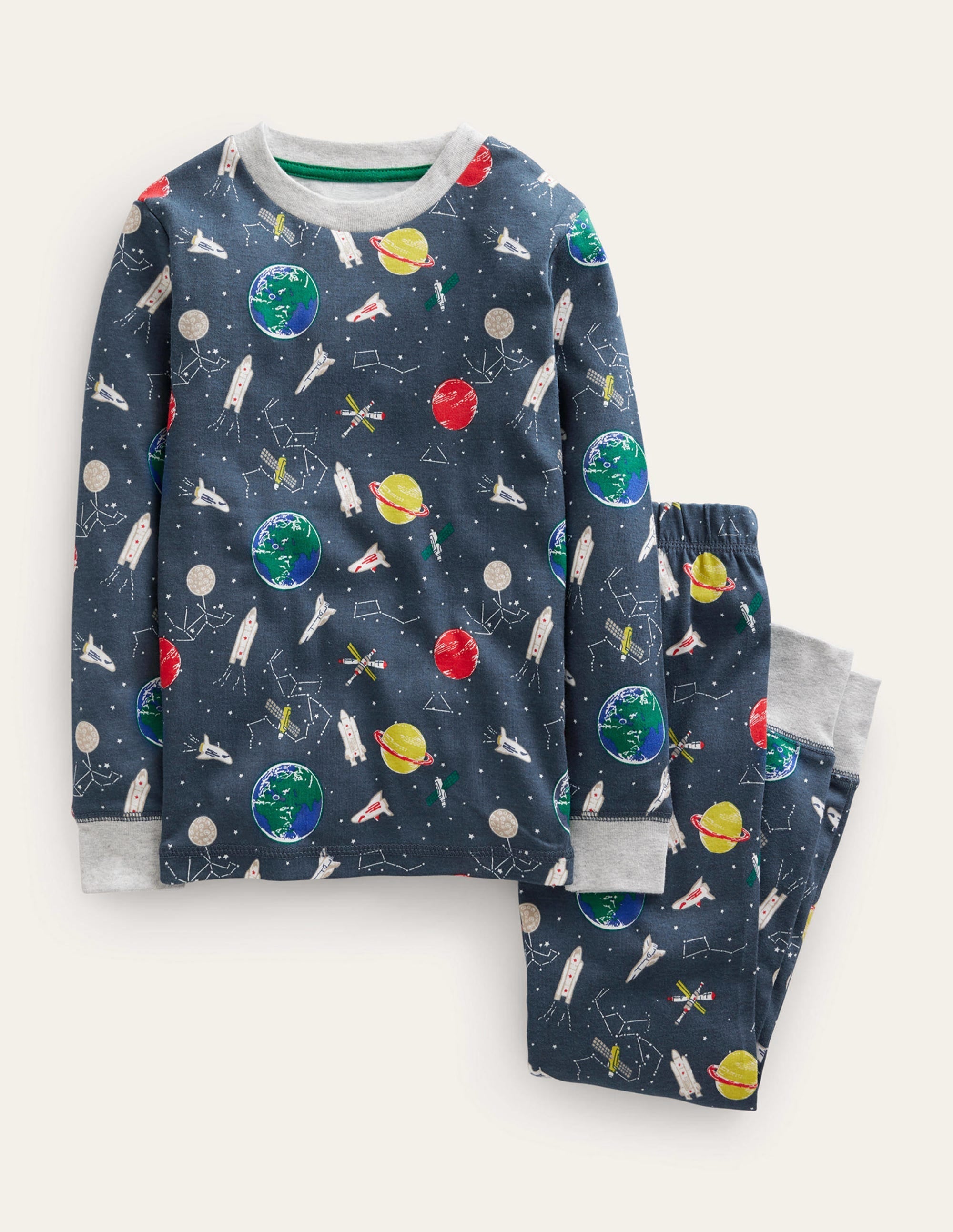 Snug Single Long John Pyjamas-Robot Blue Space - Image 1
