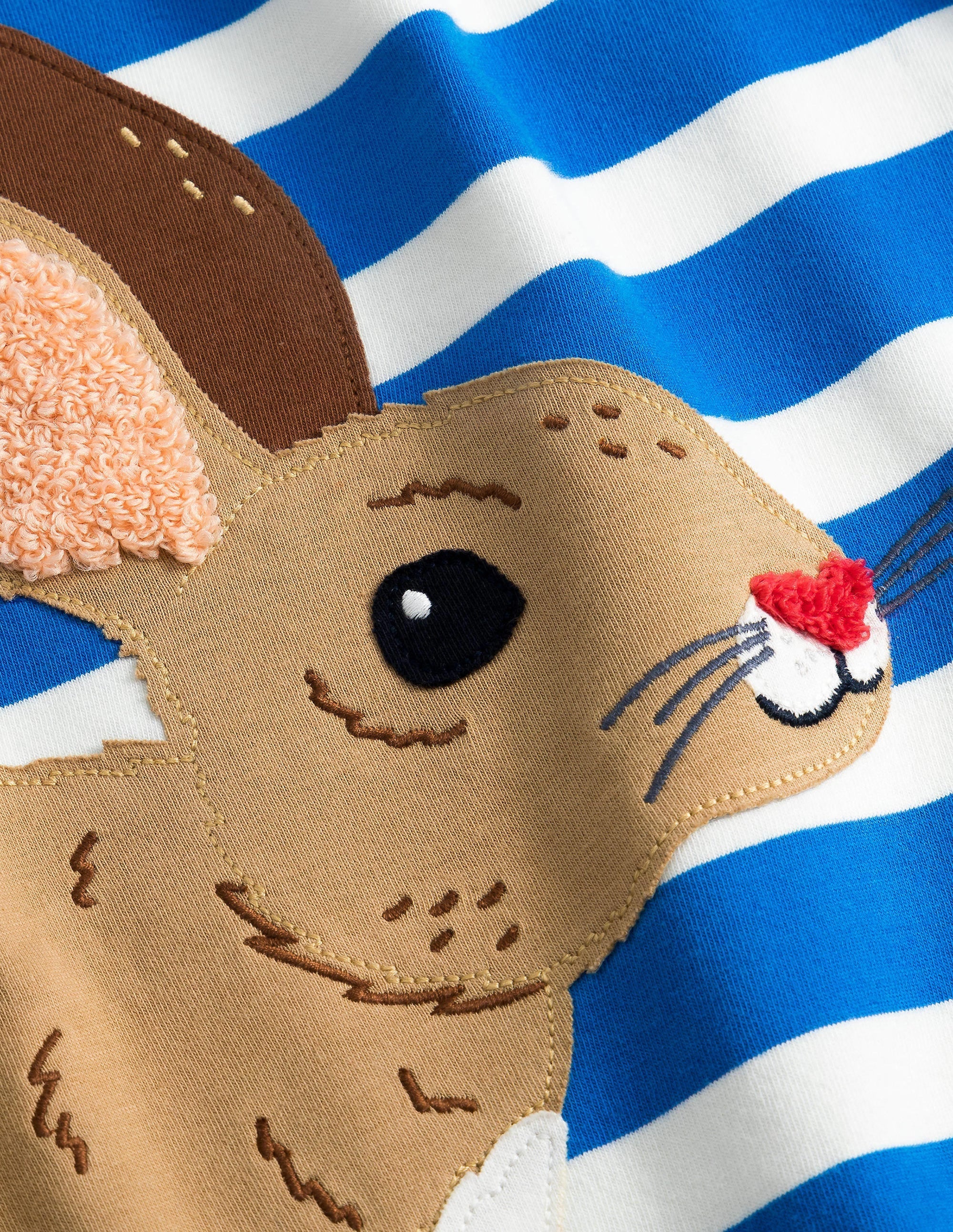 Big Appliqué Striped T-shirt-Moroccan Blue/ Ivory Rabbit - Image 3