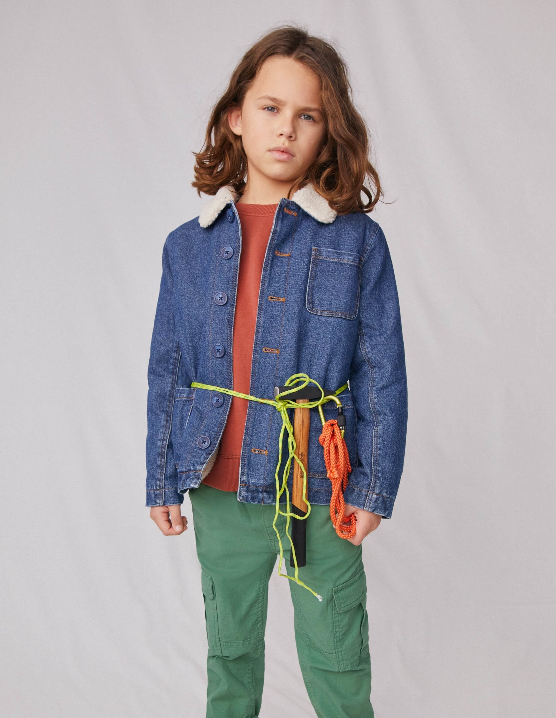 Borg Lined Jacket-Mid Vintage Denim-4