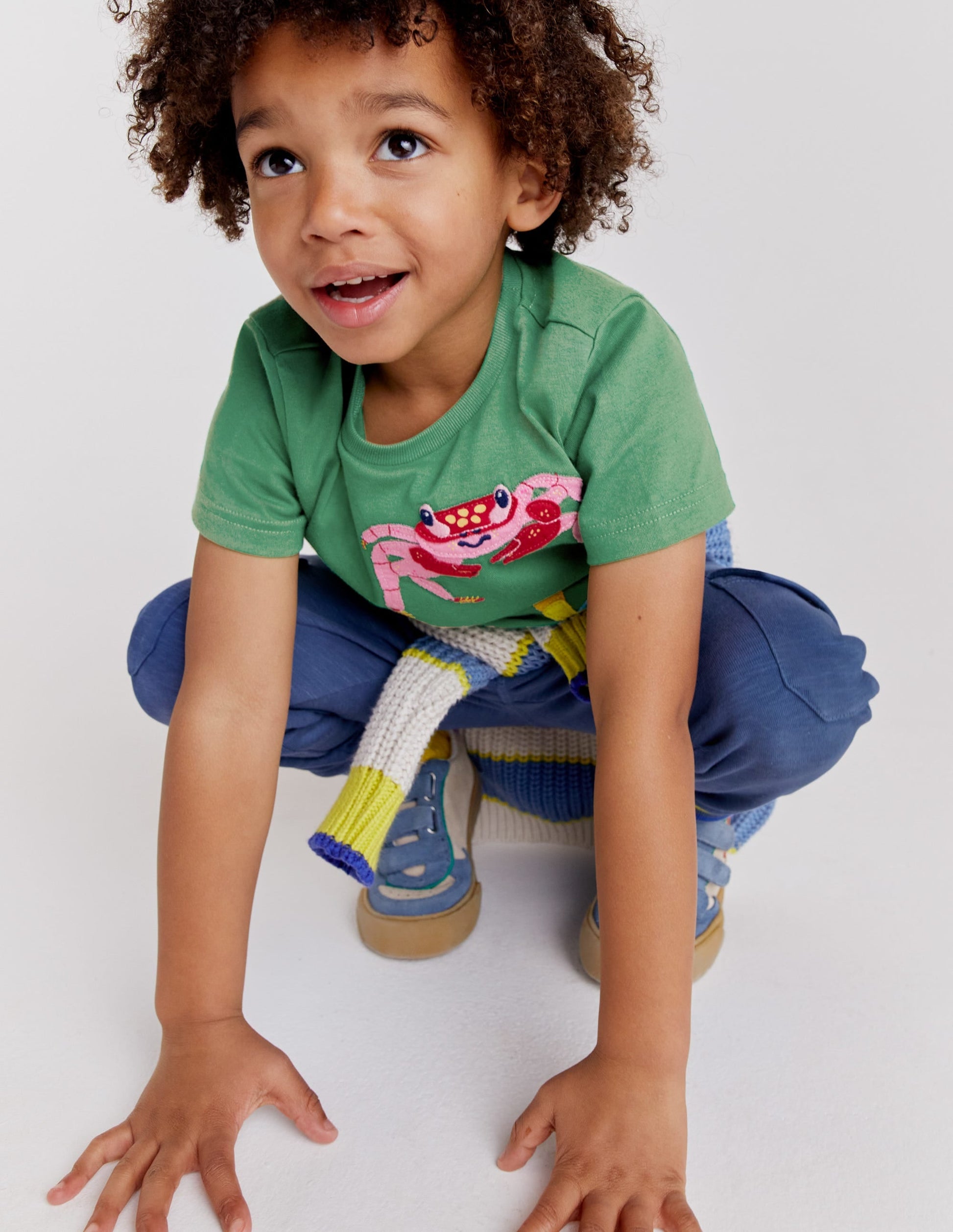 Appliqué Textured T-shirt-Safari Green Crabs-7
