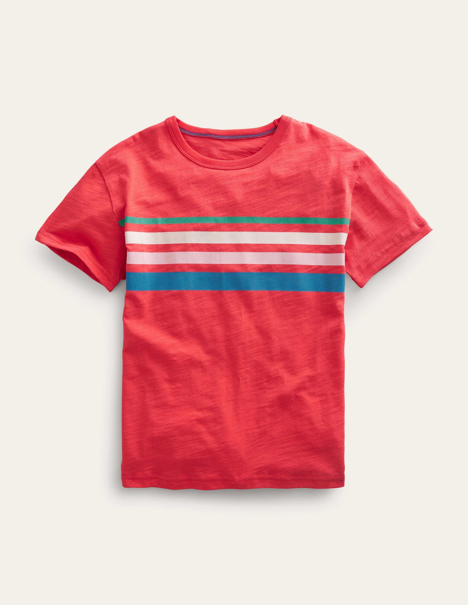 Relaxed Striped Cotton T-Shirt-Strawberry Tart Red-1