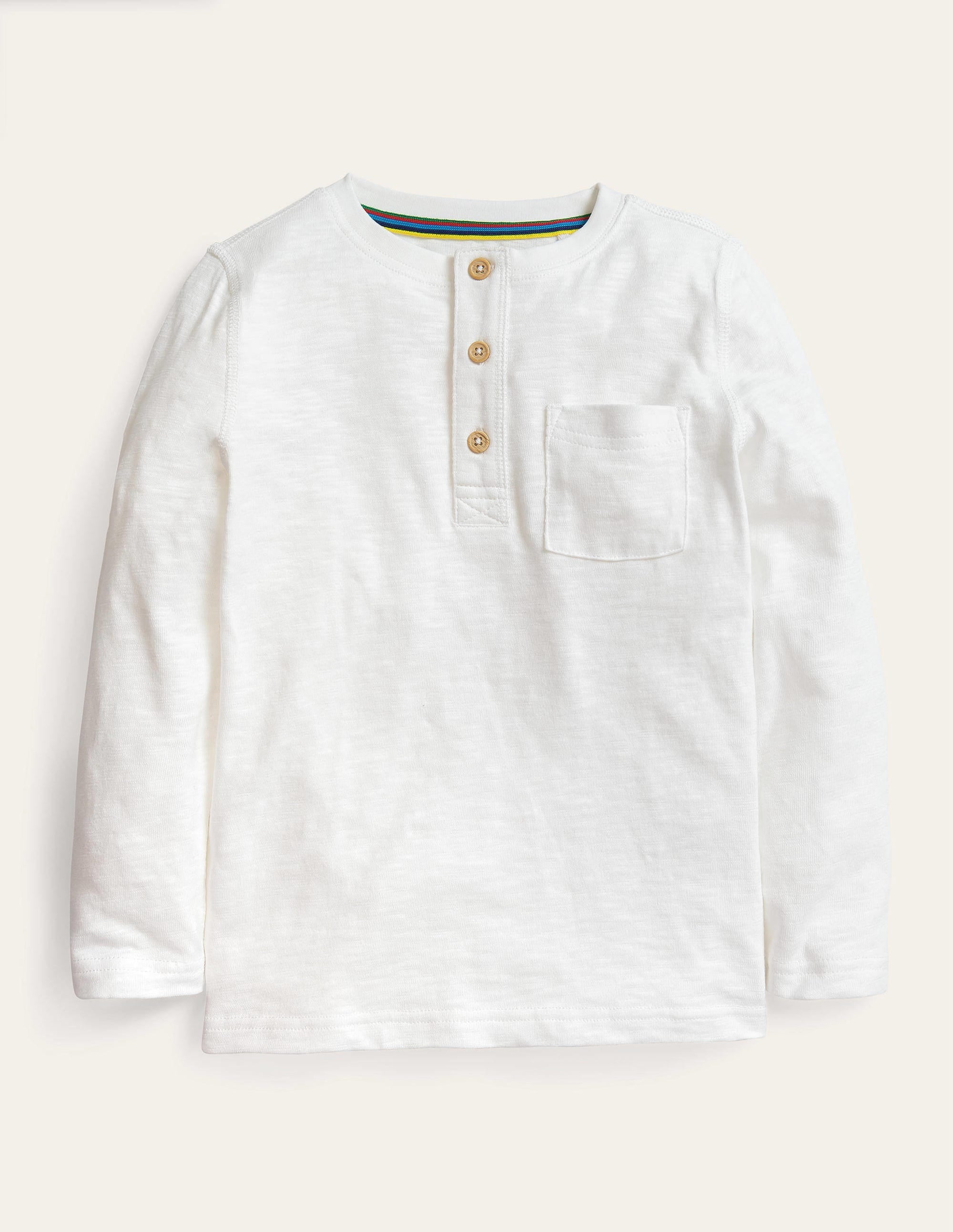 Long Sleeved Henley T-shirt-White - Image 1