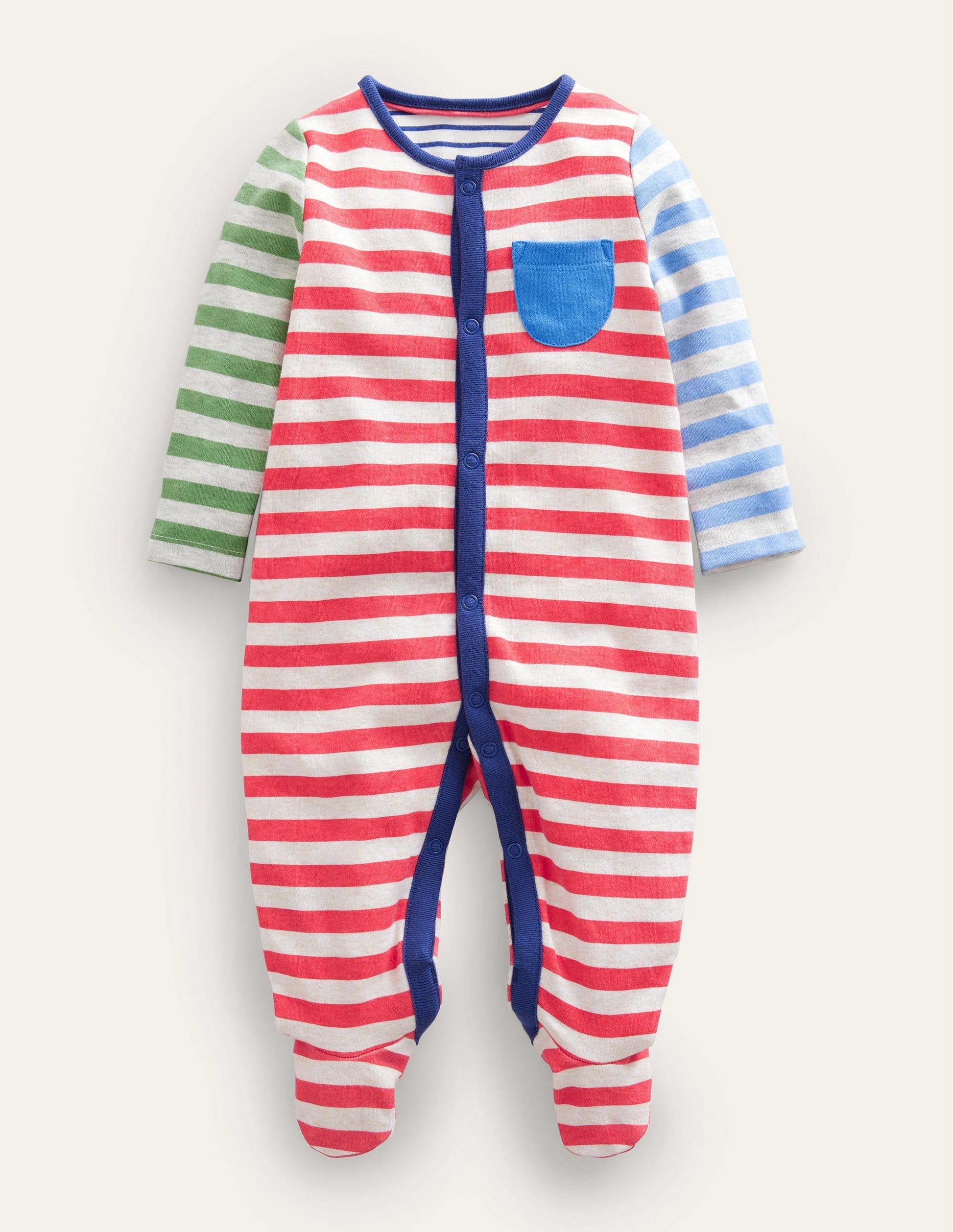 GOTS Hotchpotch Sleepsuit-Bright Multi Stripe-1