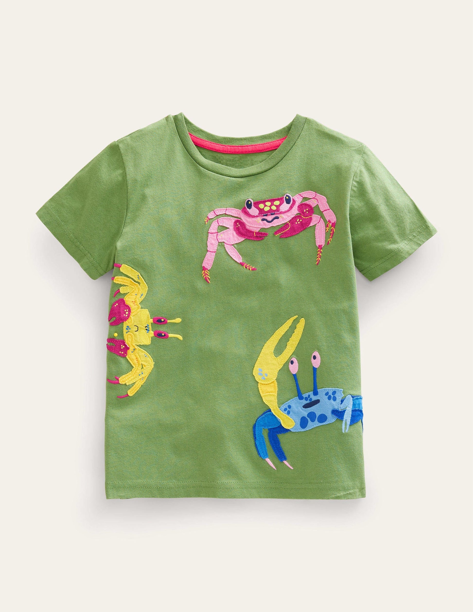 Appliqué Textured T-shirt-Safari Green Crabs-1