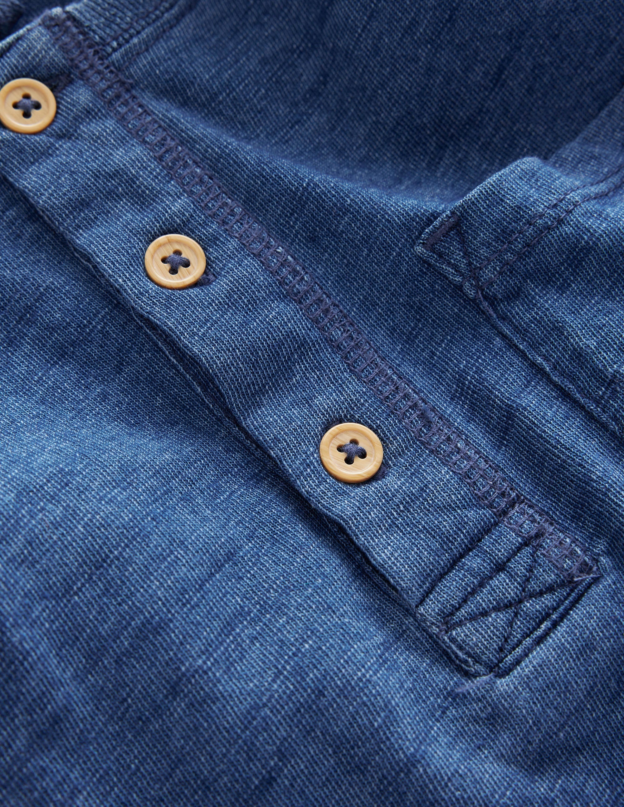 Washed Cotton Henley T-shirt-Indigo Blue - Image 3
