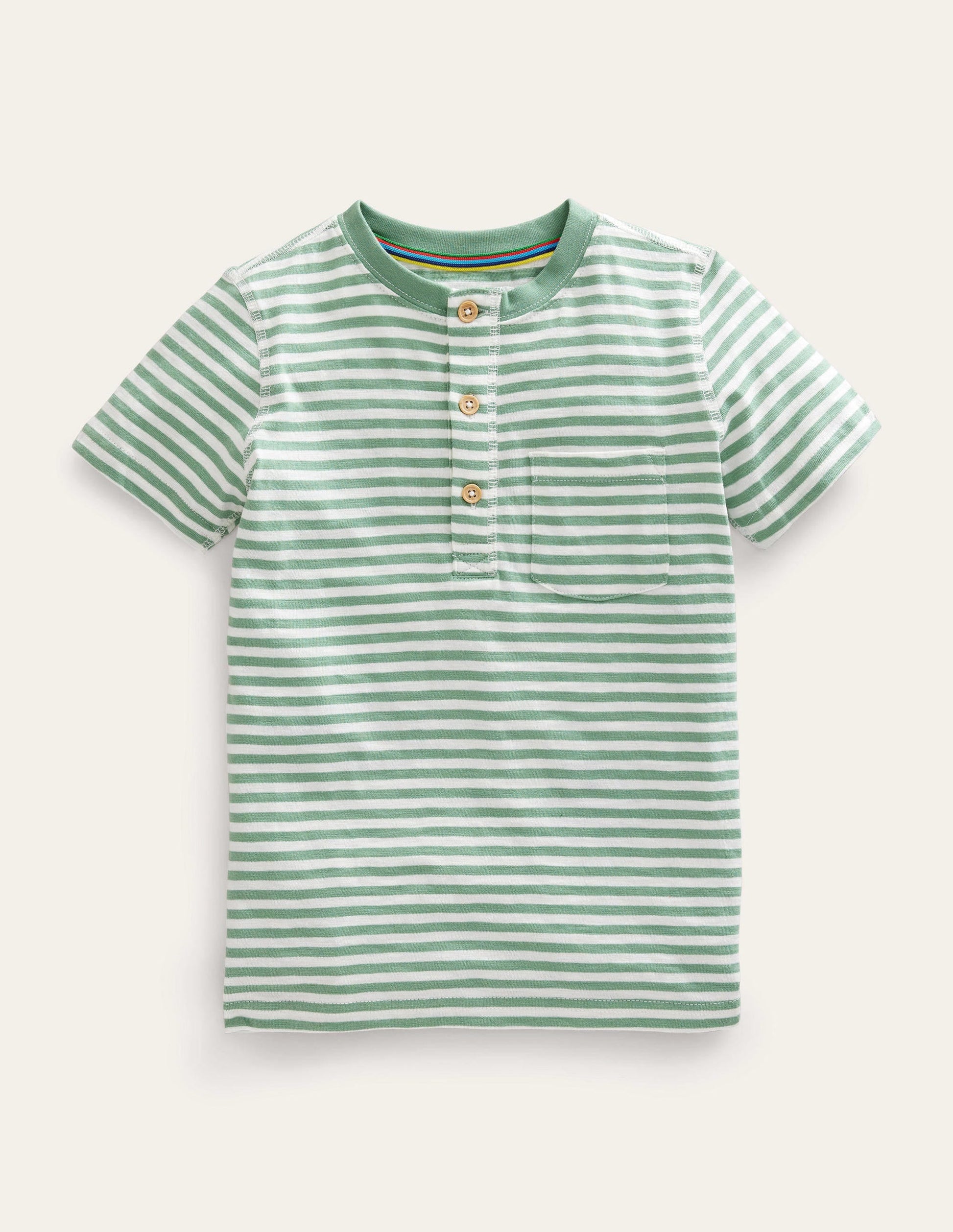 Washed Cotton Henley T-shirt-Pea Green-1