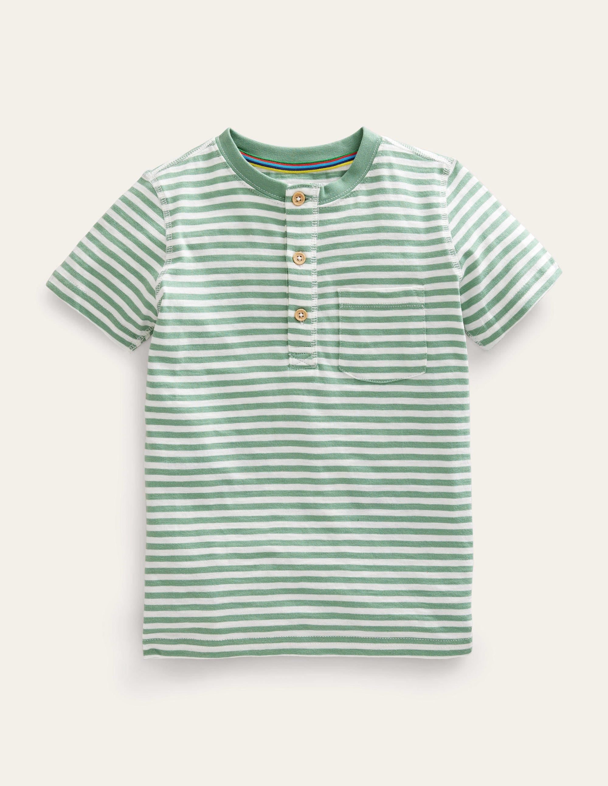 Washed Cotton Henley T-shirt-Pea Green - Image 1