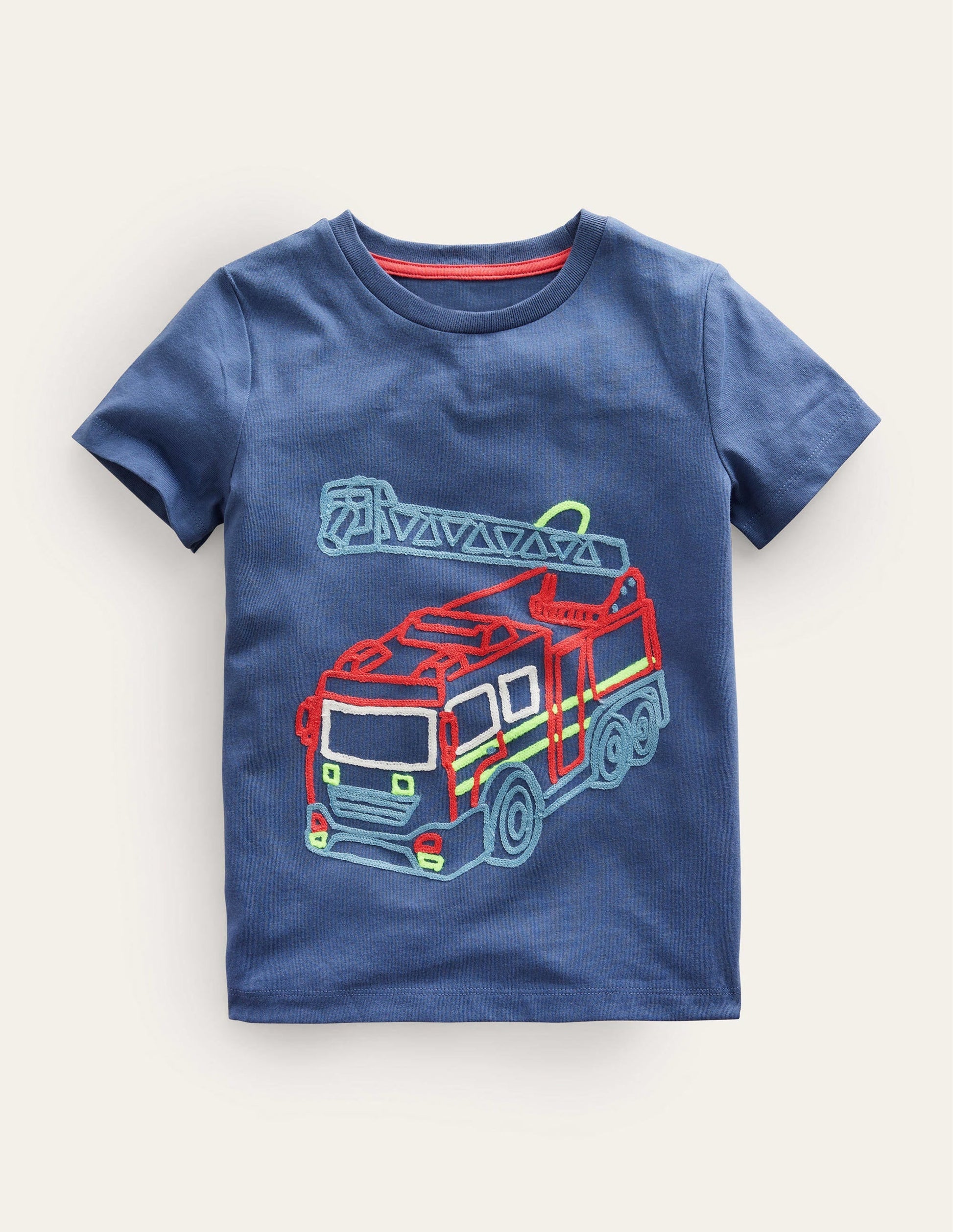 Chain Stitch Logo T-shirt-Robot Blue Fire Engine-1