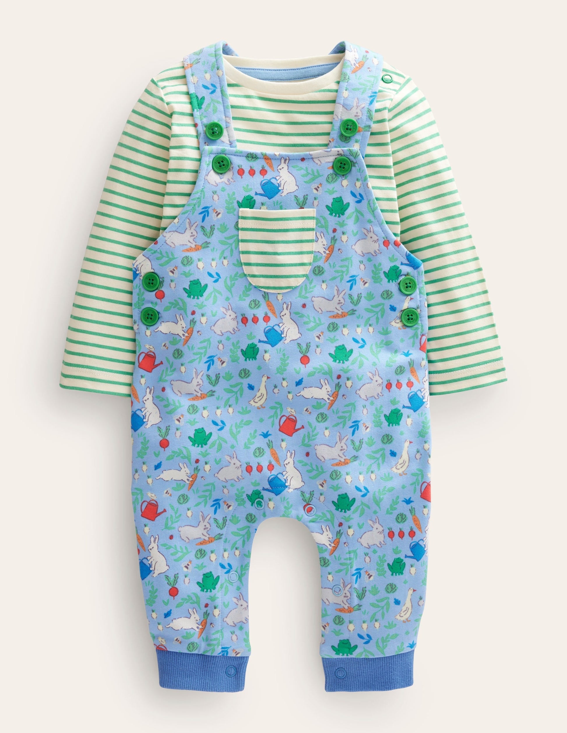Jersey Dungaree Set-Vista Blue Bunny Patch-1