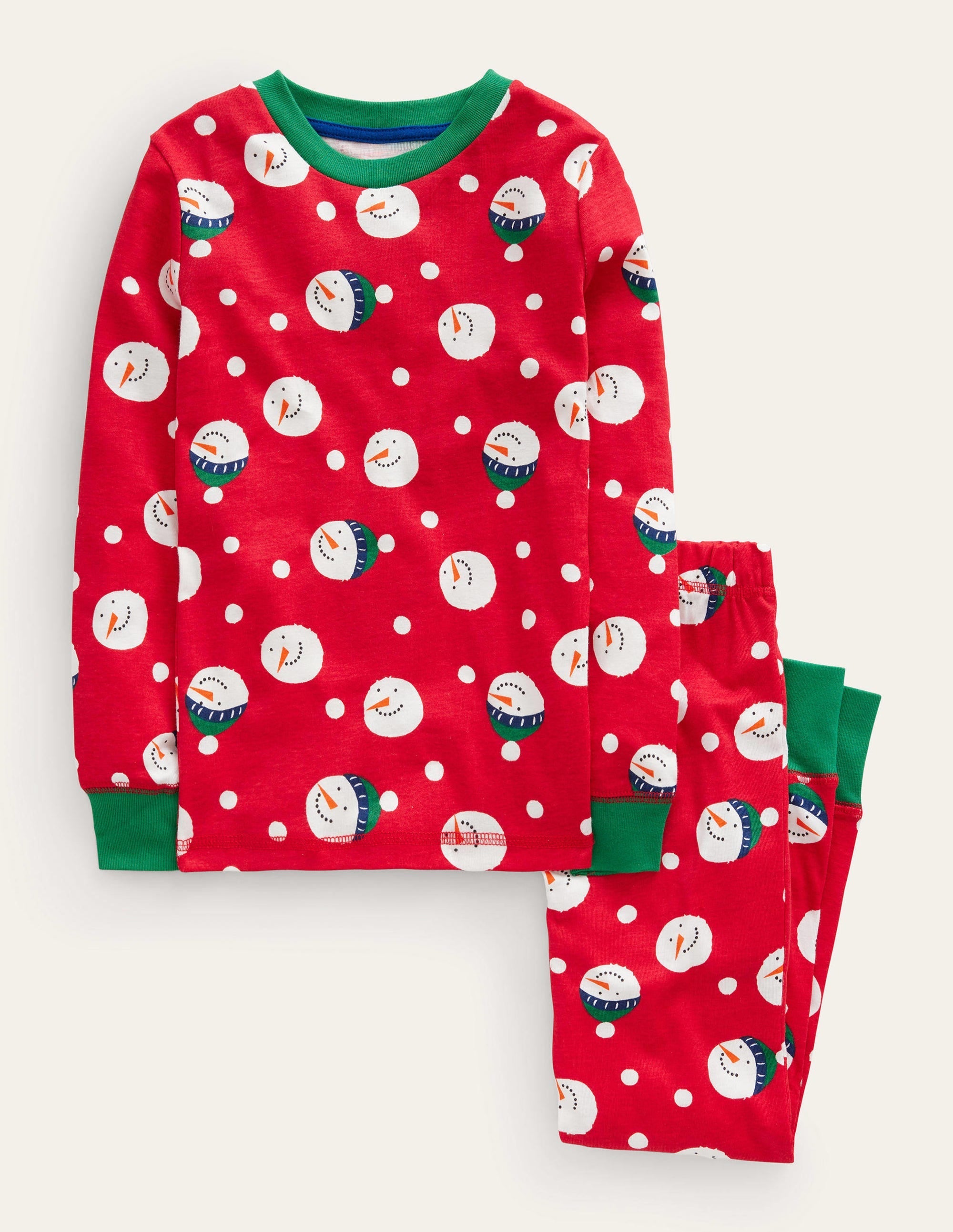 Snug Single Long John Pyjamas-Rockabilly Red Snowman Spot - Image 1
