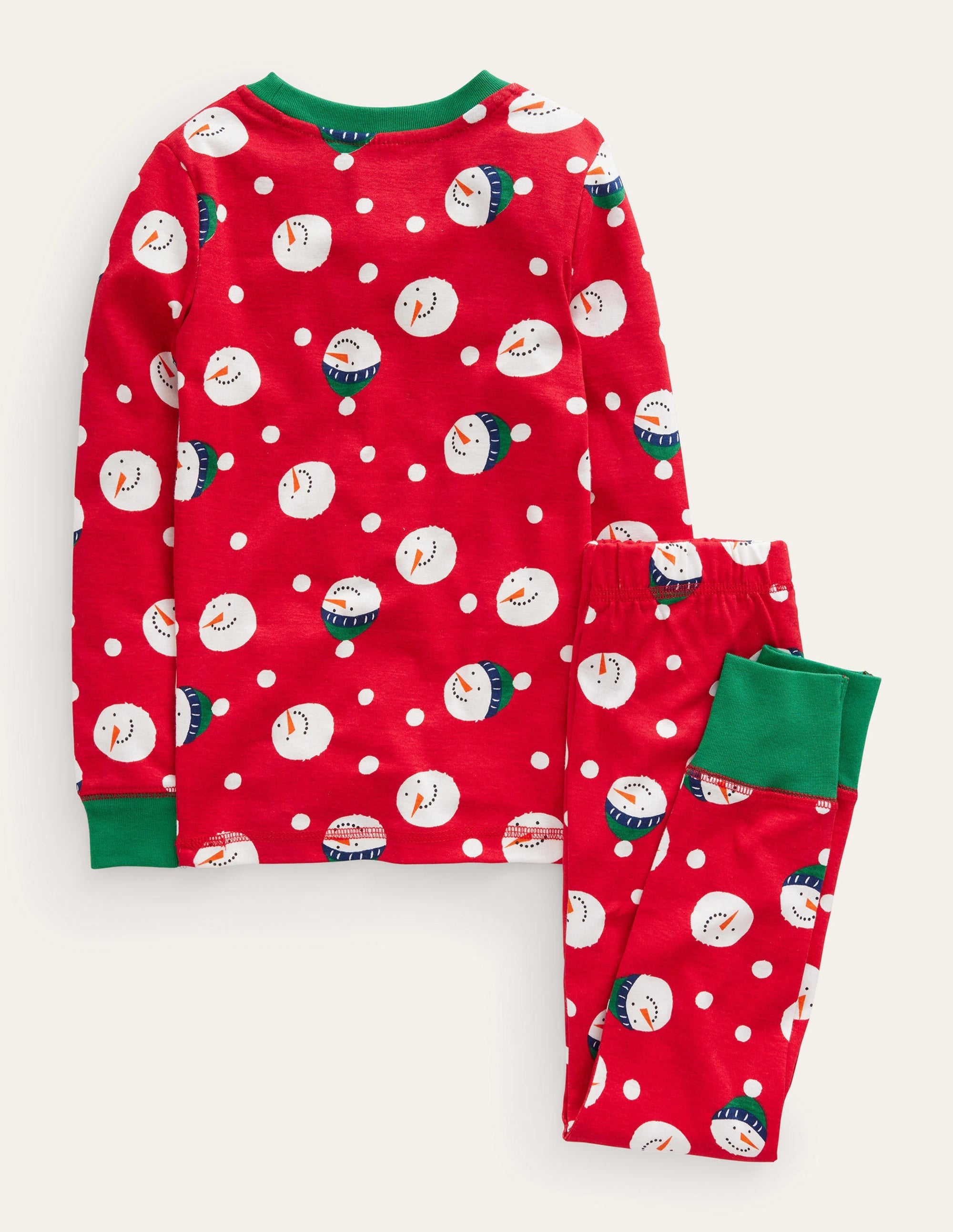 Snug Single Long John Pyjamas-Rockabilly Red Snowman Spot - Image 2