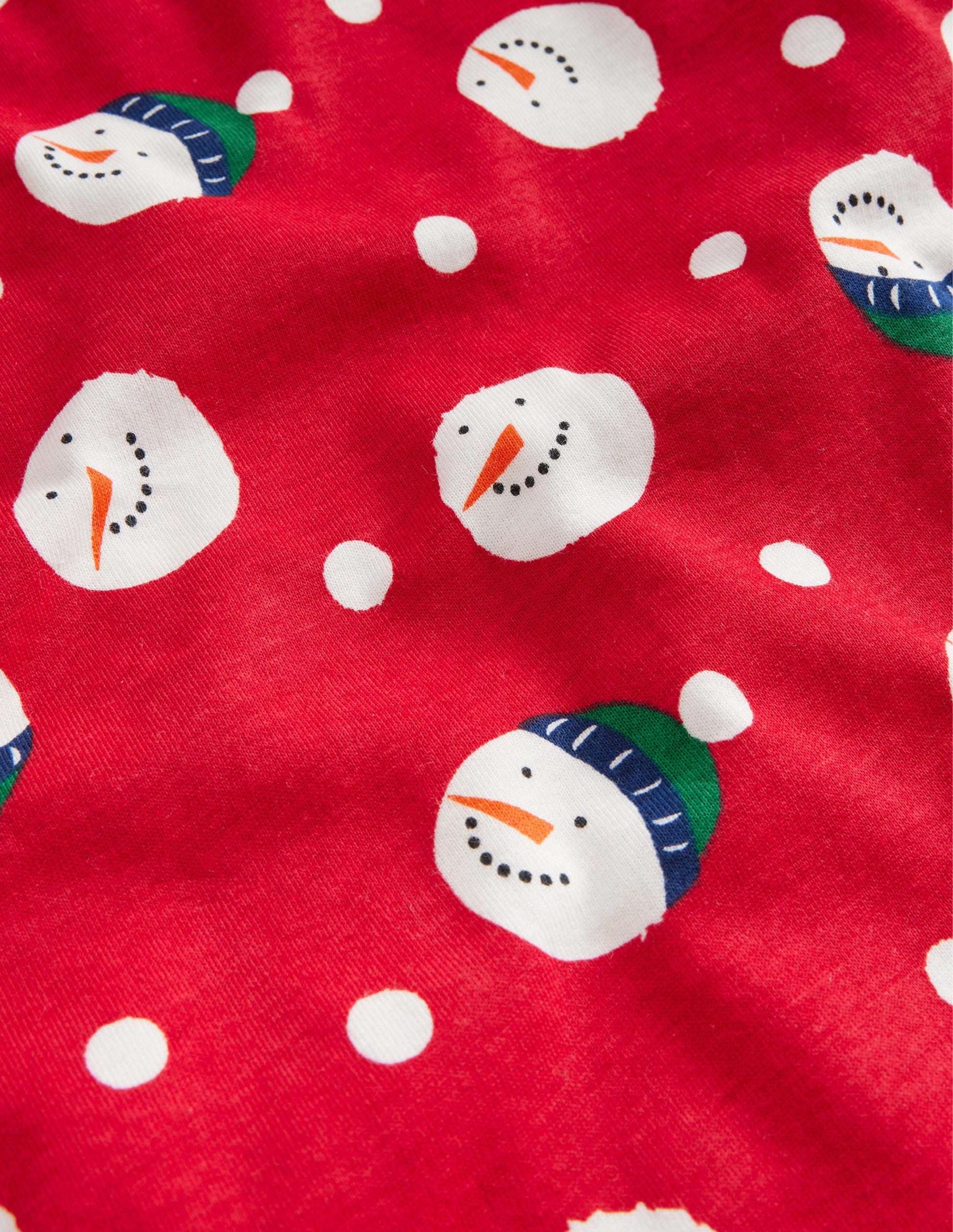 Snug Single Long John Pyjamas-Rockabilly Red Snowman Spot-3